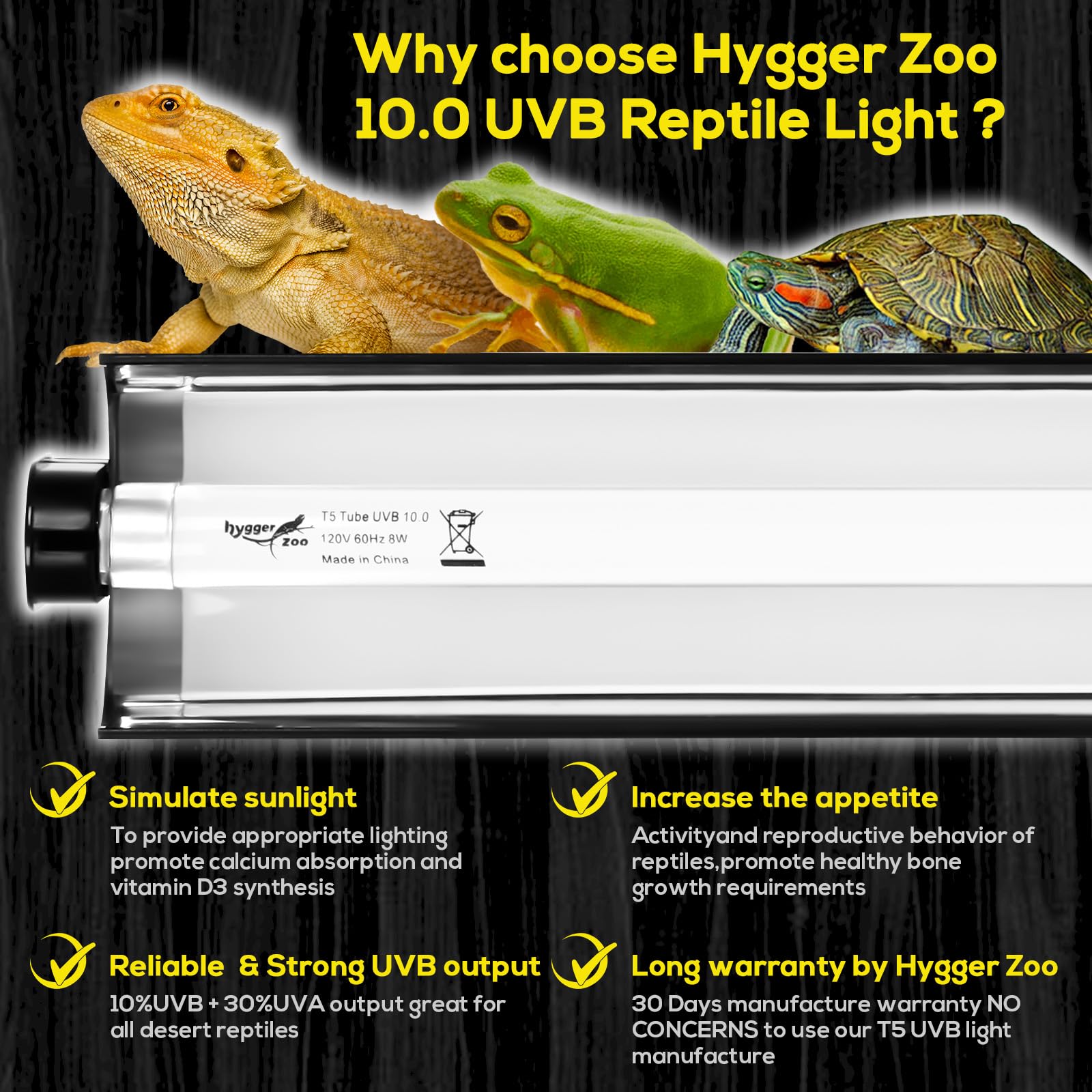 T5 Reptile Light Fixture Combo Kit - 24W UVB Light Bulb & Fluorescent Tube for Bearded Dragons, Lizards & Tortoises - Ideal for Tropical & Desert Terrariums - Perfect for Basking & Vitamin D3 Synthesis