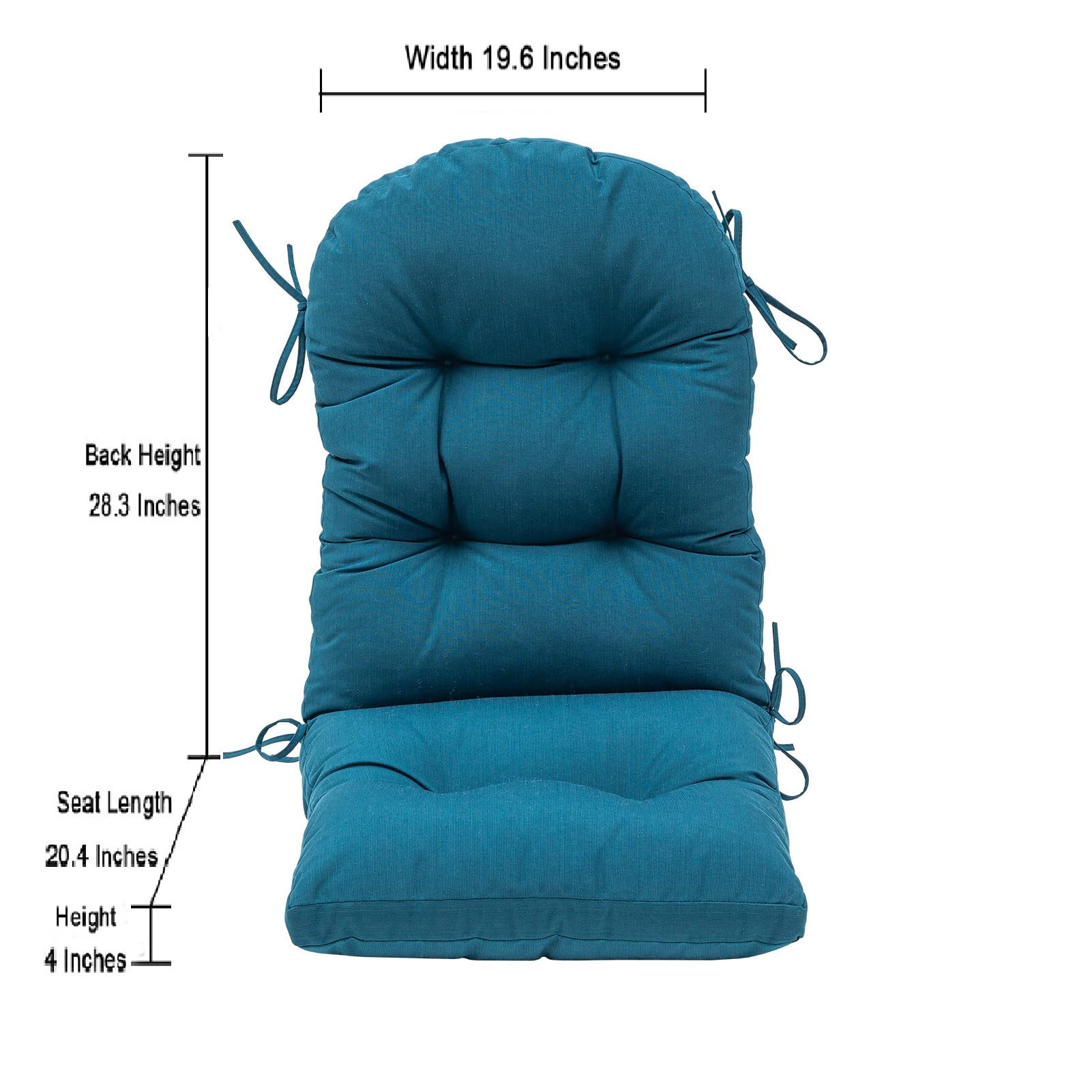 QILLOWAY High Back Chair Cushion Set of 2 - All Weather Indoor Outdoor Replacement Cushions for Adirondack & Rocking Chairs - Peacock Blue - Perfect for Patio, Deck, Garden & Porch Relaxation
