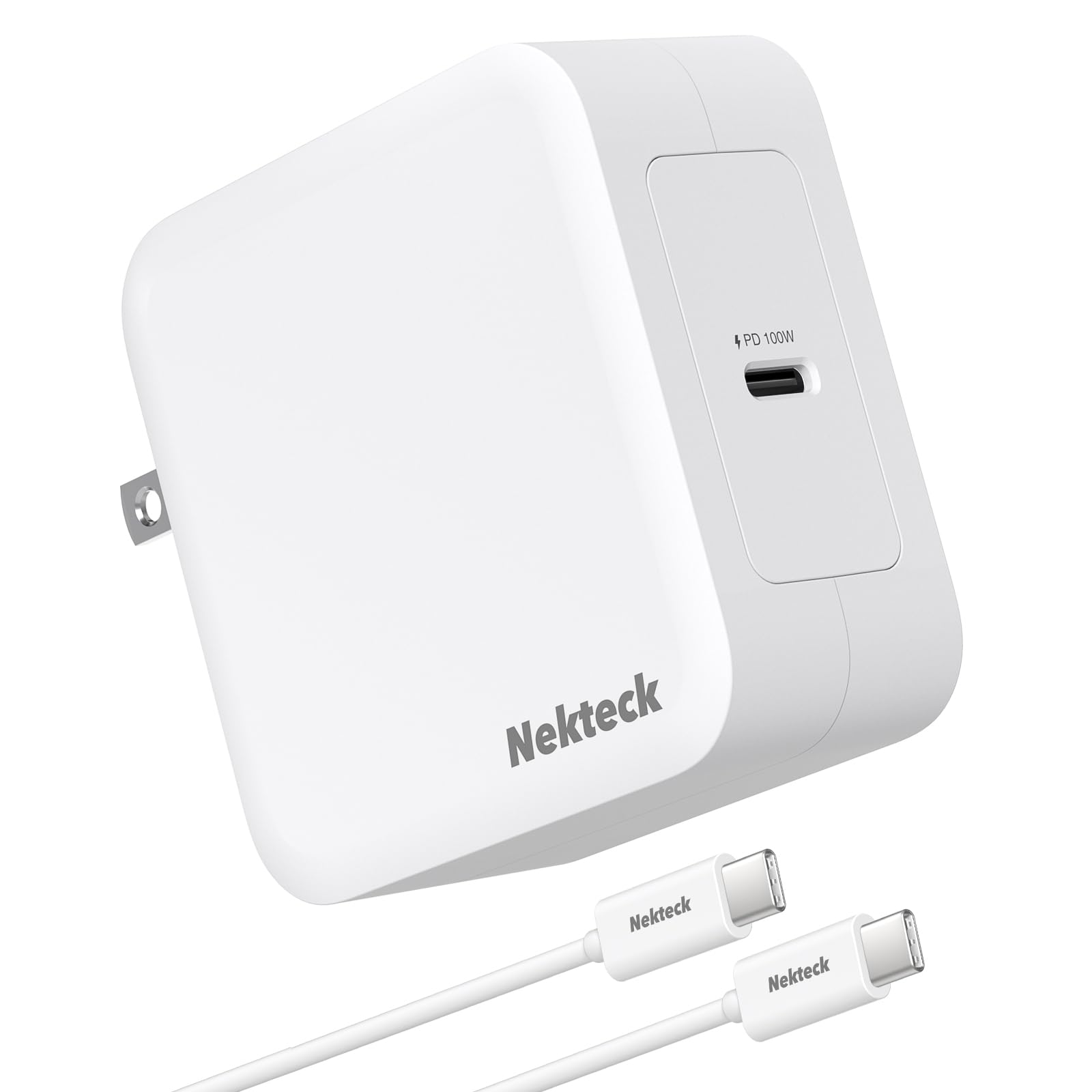 Nekteck 100W GaN IV USB C Fast Charger for MacBook Pro/Air, iPad Pro & USB C Devices - Compact Foldable Design with 6.6ft USB C to C Cable - Perfect for Travel, Office & Home Charging
