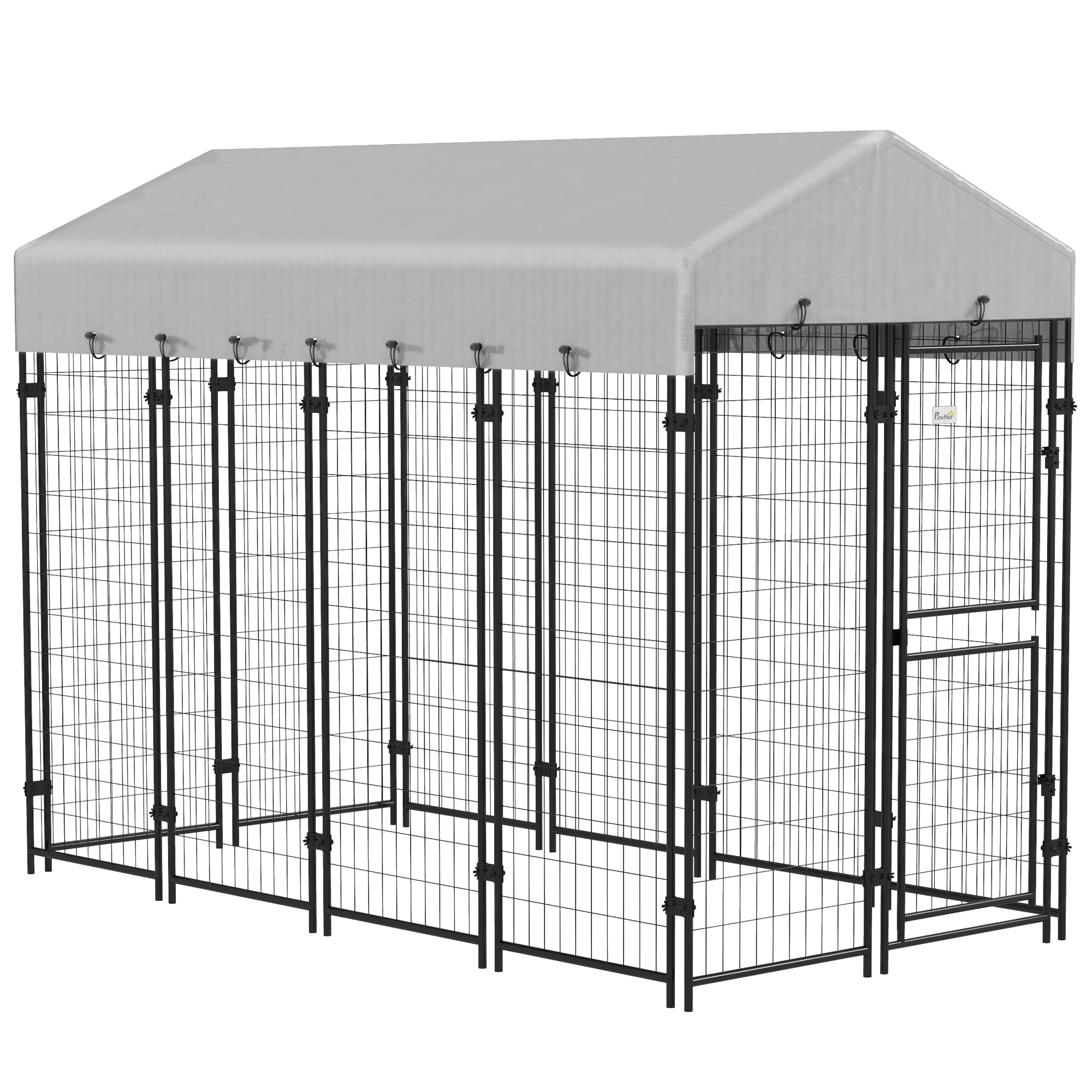 PawHut 7.8' x 6' Heavy Duty Outdoor Dog Kennel with Waterproof Cover - Extra Large Dog Playpen with Dual Door Design for XL Breeds - Perfect for Backyard, Patio & Pet Training (Silver)