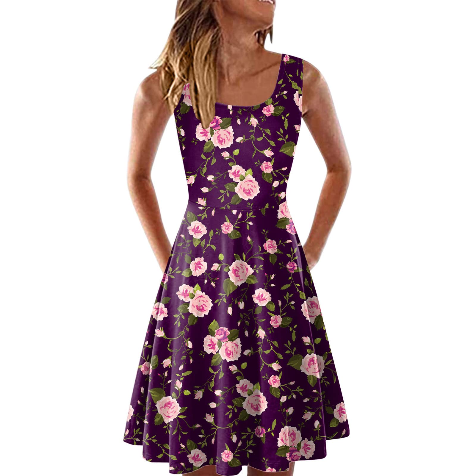 Flattering Women's Casual Smocked Elastic Waist Tiered Dress to Hide Belly Fat - Perfect for Summer Outfits, Beach Cover Ups & Date Night Looks