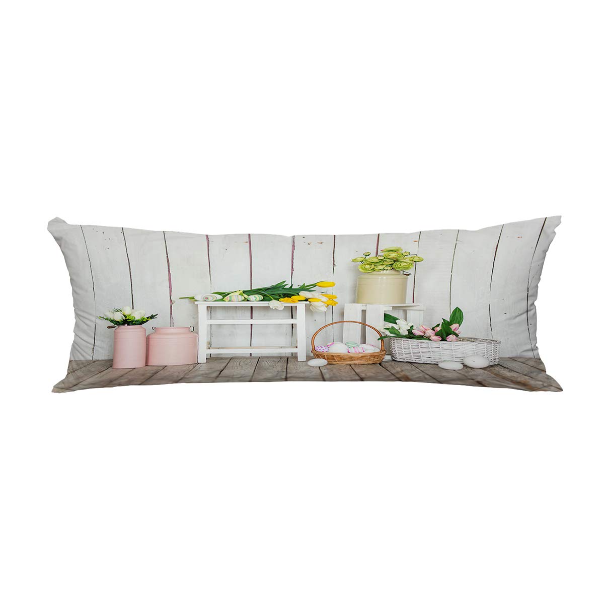 Vintage Easter Decoration Pillow Cover - Floral Tulip & Egg Design 20x60 Inch Body Pillow Case Protector for Sofa, Bed, Couch | Spring Home Decor, Holiday Throw Pillow