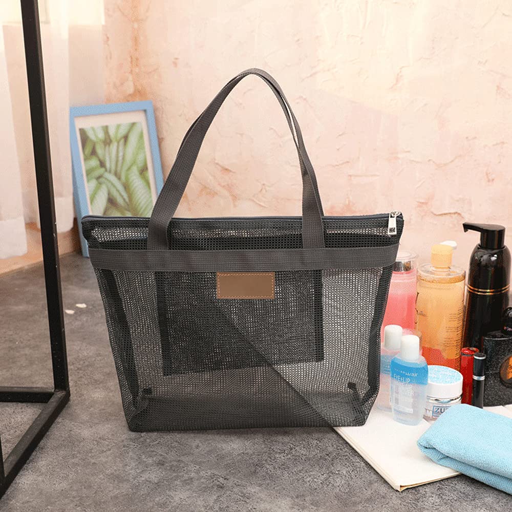 Quick Dry Mesh Shower Caddy Bag with Zipper & Inner Pocket - Lightweight Portable Bath Organizer for College Dorm, Gym, Beach & Travel - Perfect for Swimming, Camping & Outdoor Activities (Gray)