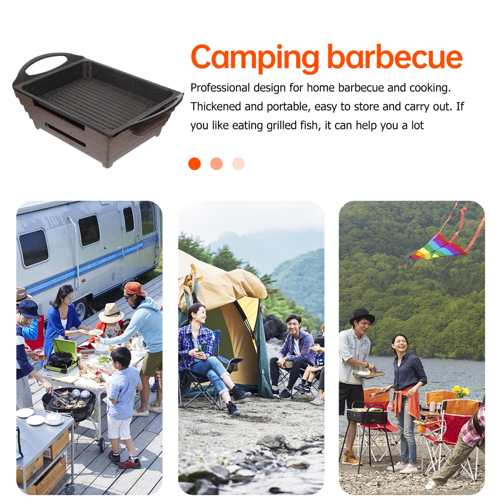 Hemoton Nonstick Cast Iron Skillet - Portable BBQ Grill Pan for Camping & Steak Cooking