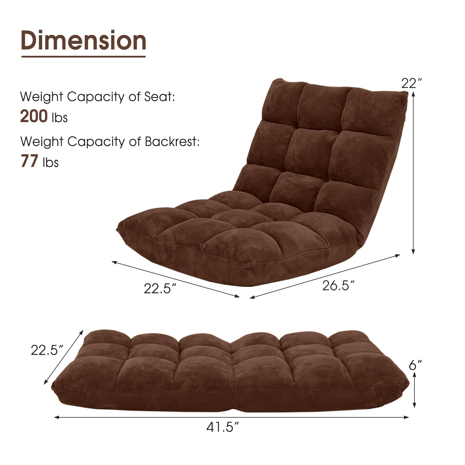COSTWAY Adjustable Floor Chair with Back Support - Alloy Steel Frame & Soft Coral Fleece - Gaming, Reading & Lounge Chair for Adults & Kids - Perfect for Living Room, Bedroom & Home Theater - Brown