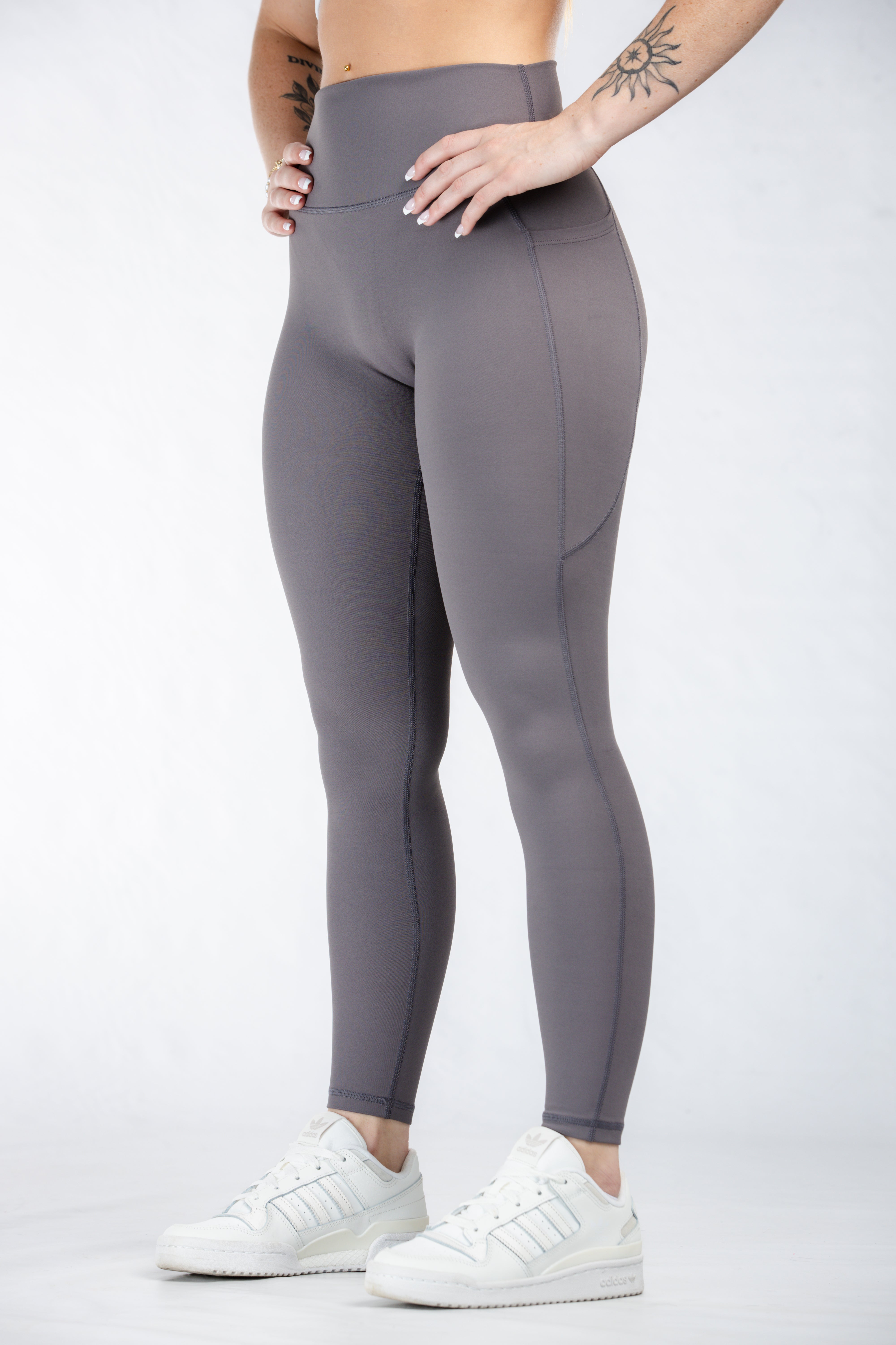 Empowered High-Waisted Yoga Leggings with Pockets - Charcoal Grey | Women's Workout & Lounge Pants for Gym, Running & Everyday Comfort
