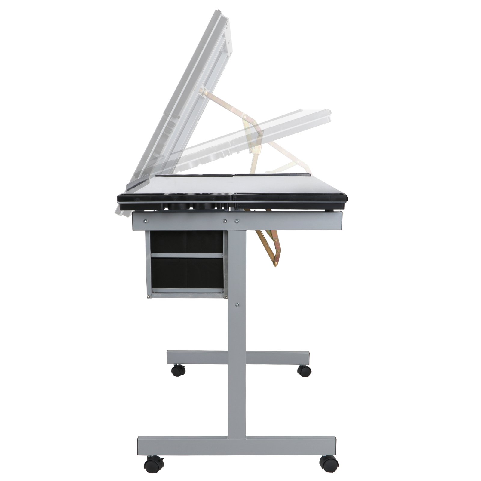 Adjustable Drafting Table with Wheels - Tilting Glass Top Artist Desk for Drawing & Crafting, Includes Storage & Side Tray - Perfect for Home Office, Studio & Art Classroom Workspaces