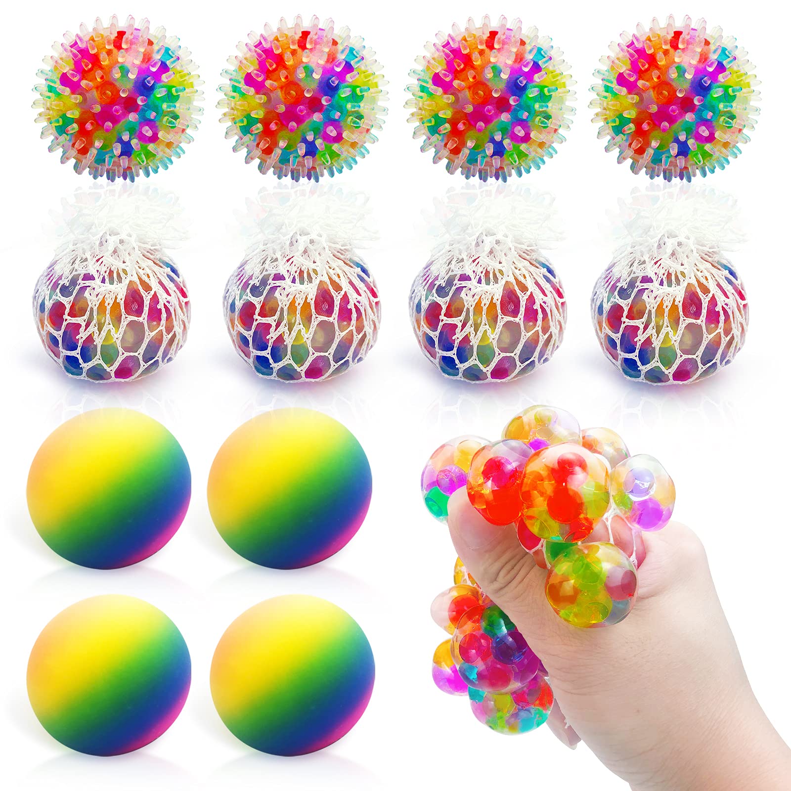 12-Pack Squishy Stress Balls for Anxiety Relief - Bulk Mesh Squeeze Fidget Toys with Rainbow LED Lights | Sensory Hand Exercise Tools for Kids & Adults | Perfect for Office, Classroom, and Home Stress Relief