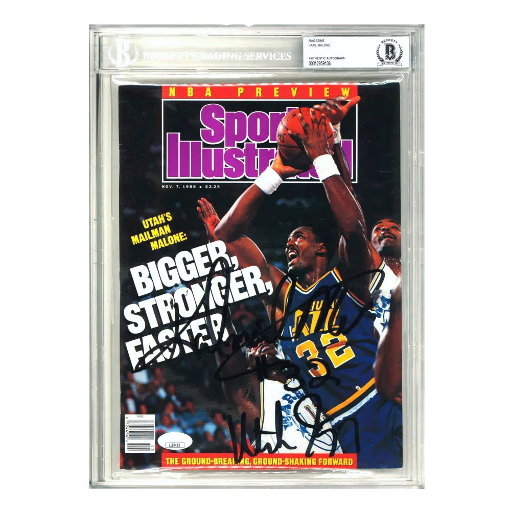 Karl Malone Autographed Utah Jazz Sports Illustrated Magazine - BAS Encapsulated Photo - NBA Memorabilia Collectible for Fans & Sports Enthusiasts
