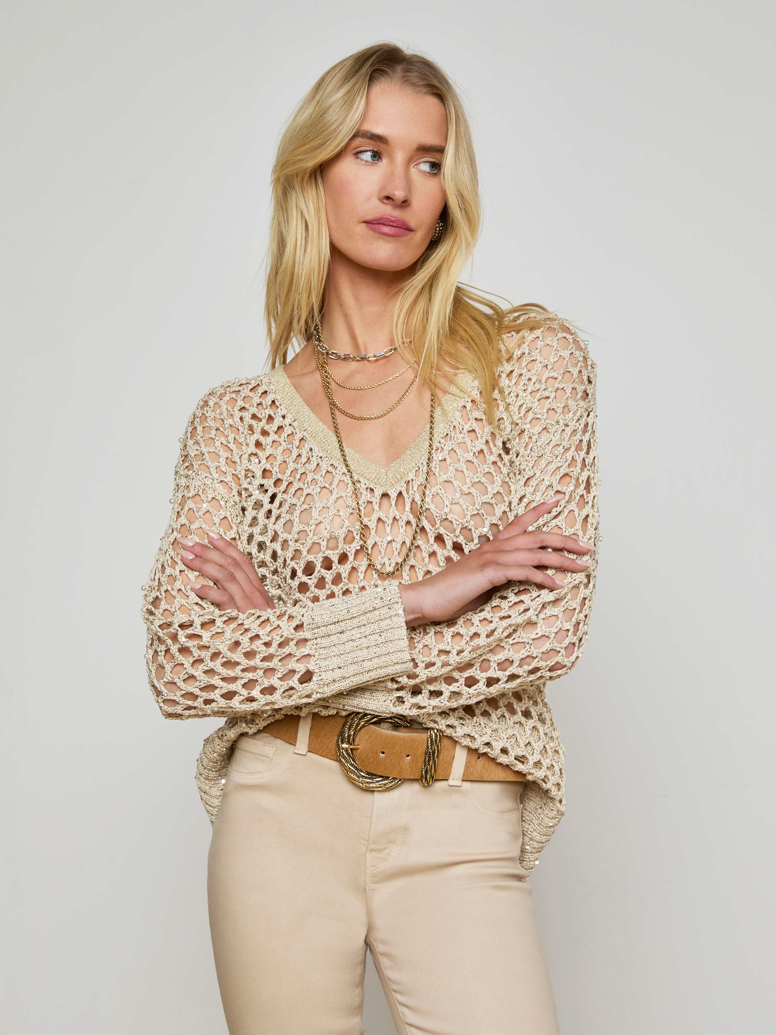 Nashwa Embellished Sweater for Women - Elegant Knit Pullover with Beaded Details | Perfect for Fall Fashion, Holiday Parties & Casual Outings