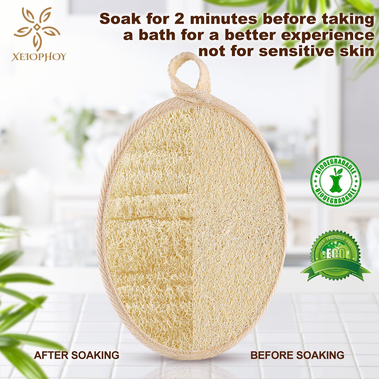 2PCS Premium Natural Loofah Sponge - Exfoliating Body Scrubber for Men, Women & Kids | Eco-Friendly Biodegradable Shower Scrubber for Face & Body | Perfect for Daily Skincare, Spa & Bath Routine