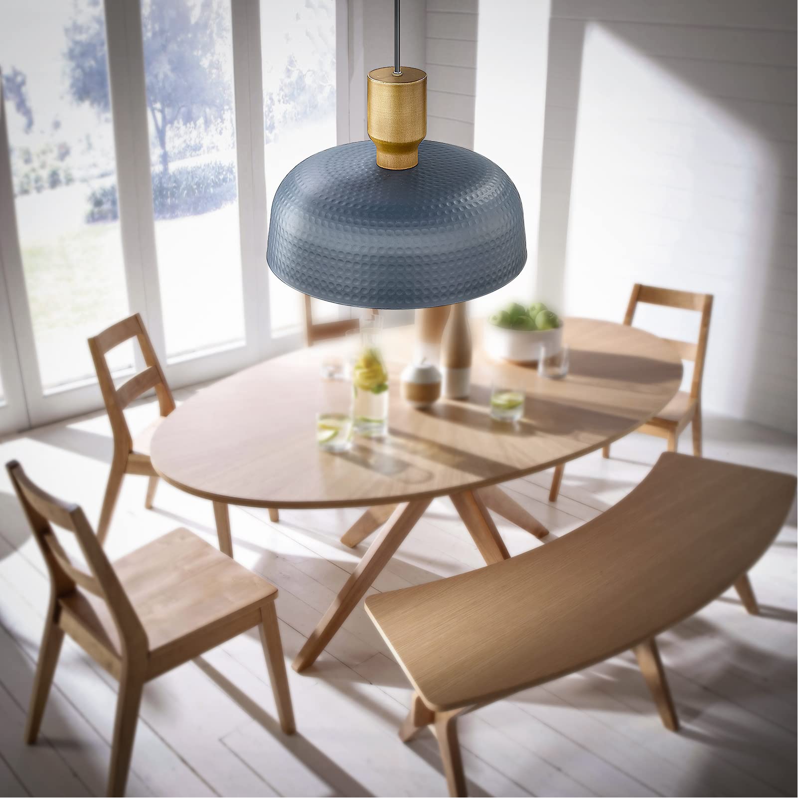 Modern Hammered Metal Pendant Light Fixtures - Adjustable Height Ceiling Hanging Lamp for Kitchen Island Lighting, 2-Pack | Perfect for Dining Room, Living Room & Bedroom Decor