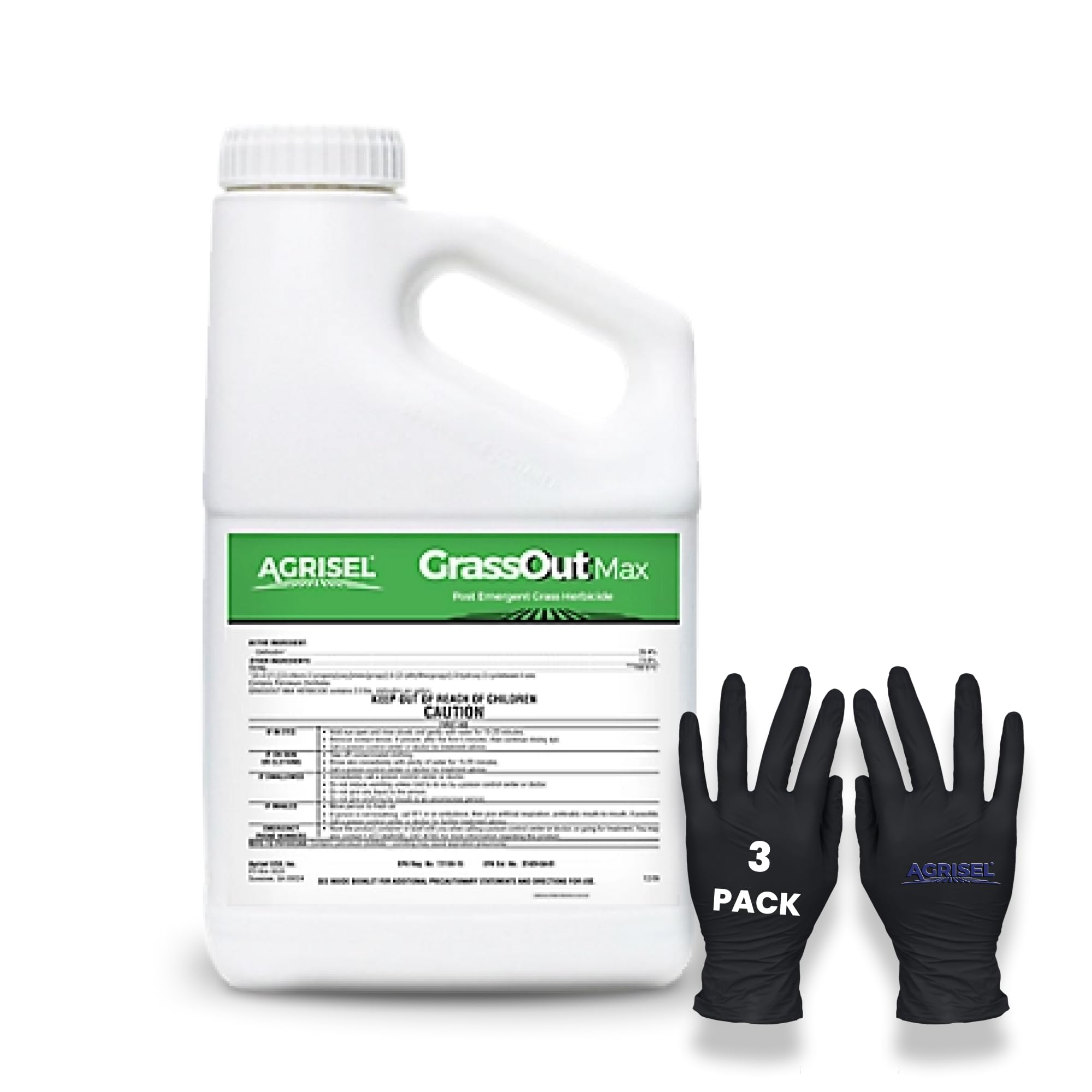 **GrassOut Max Weed Killer for Lawns - Safe for Pets & Plants, Kills 50+ Grassy Weeds, Large Area Treatment (128 oz) with 3-Pack Agrisel Protective Gloves - Perfect for Yards, Gardens & Driveways**