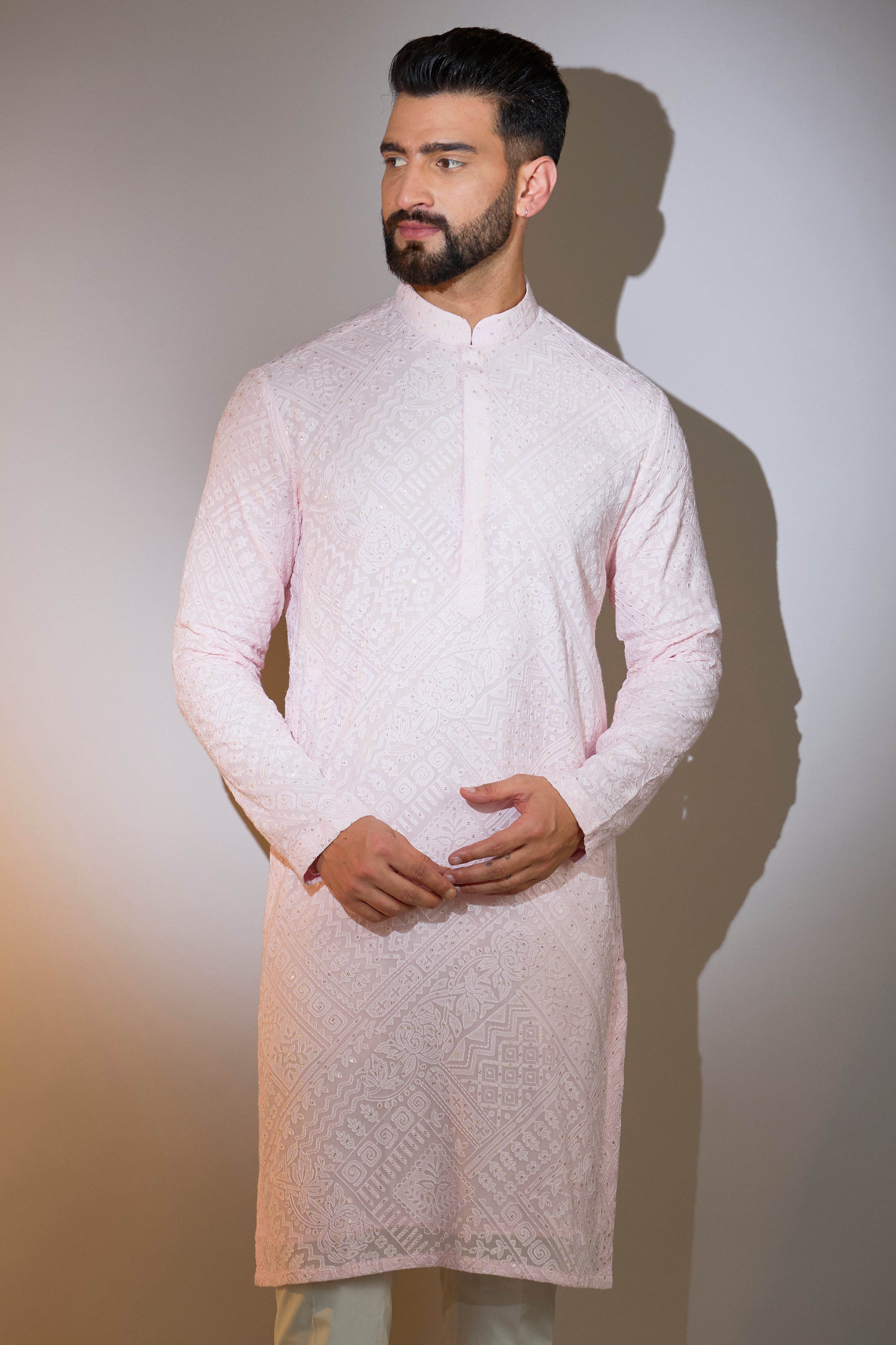 Elegant Powder Pink Chikankari Kurta for Women - Traditional Indian Embroidered Tunic - Perfect for Festivals, Weddings & Casual Wear