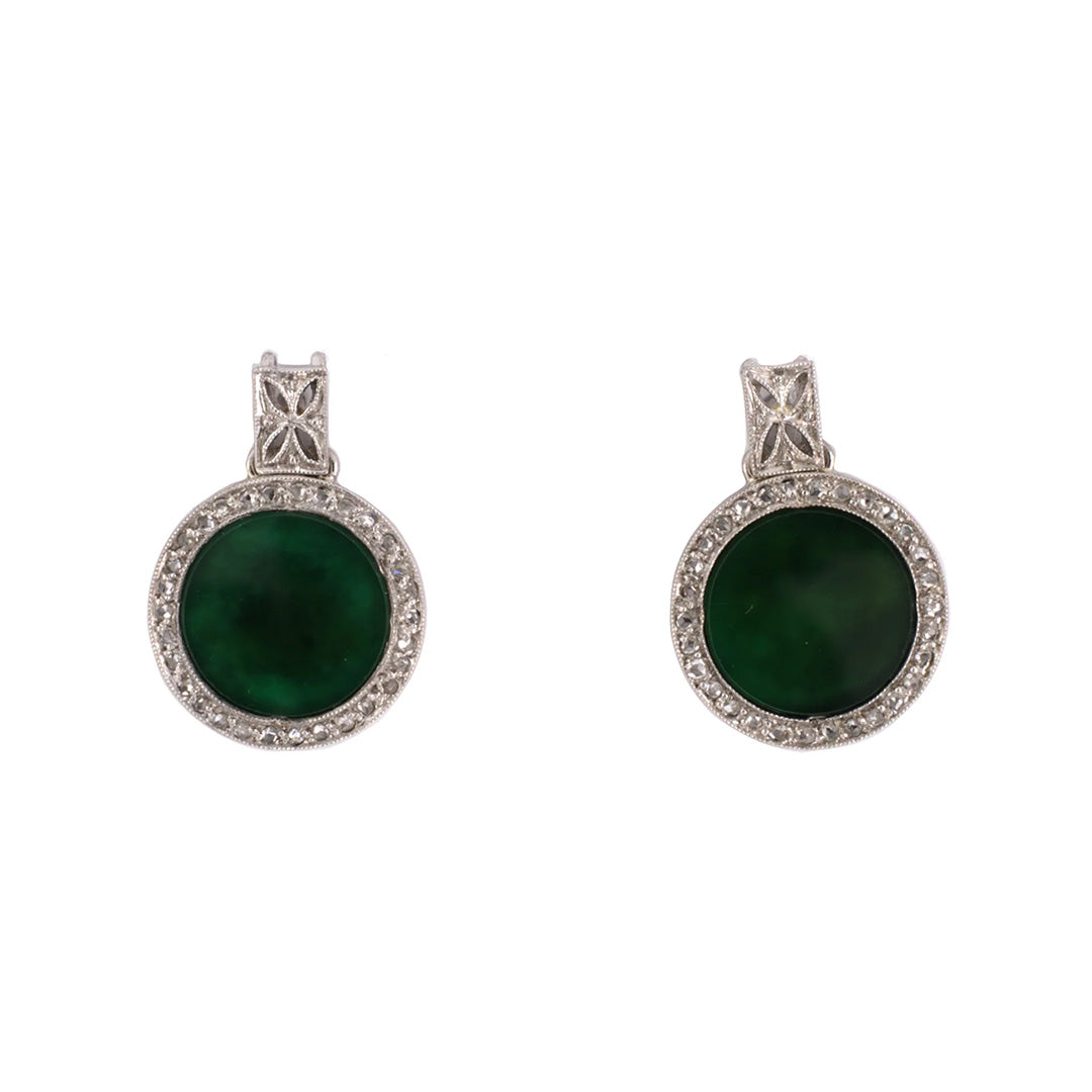 Art Deco Green Onyx & Diamond Earrings - Vintage Style Dangle Earrings for Women - Perfect for Evening Parties, Weddings & Special Occasions