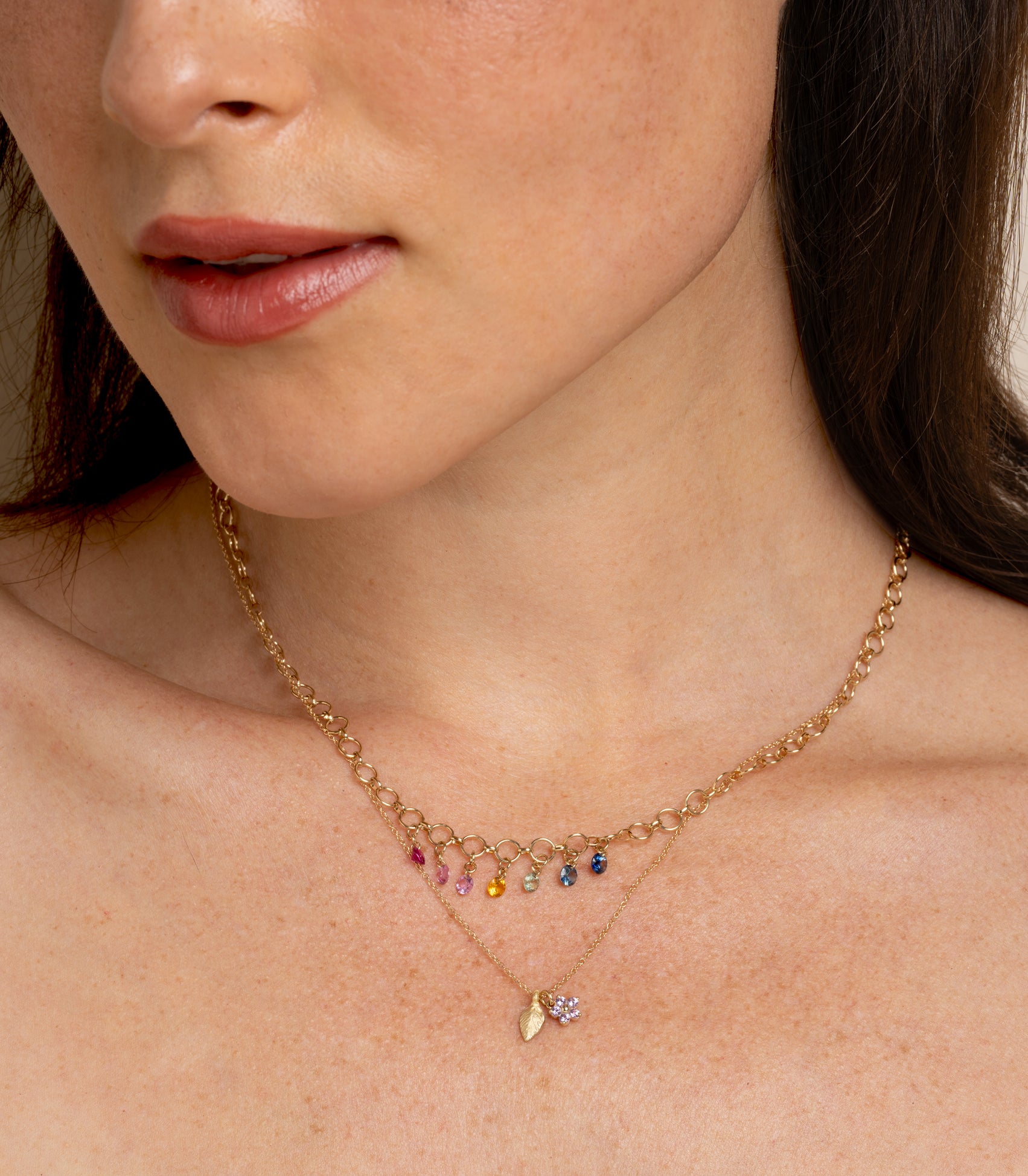 Candy Crush Dangling Rainbow Sapphire Dainty Gold Everyday Necklace for Women | Elegant Layering Jewelry Gift for Birthday, Anniversary & Valentine's Day
