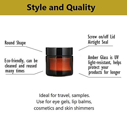 Brown Glass Cosmetic Jars 10ml with Black Screw Lids - 6 Pack Small Travel Size Containers for Creams, Lotions & Makeup | Perfect for DIY Skincare, Sample Products & Portable Beauty Storage