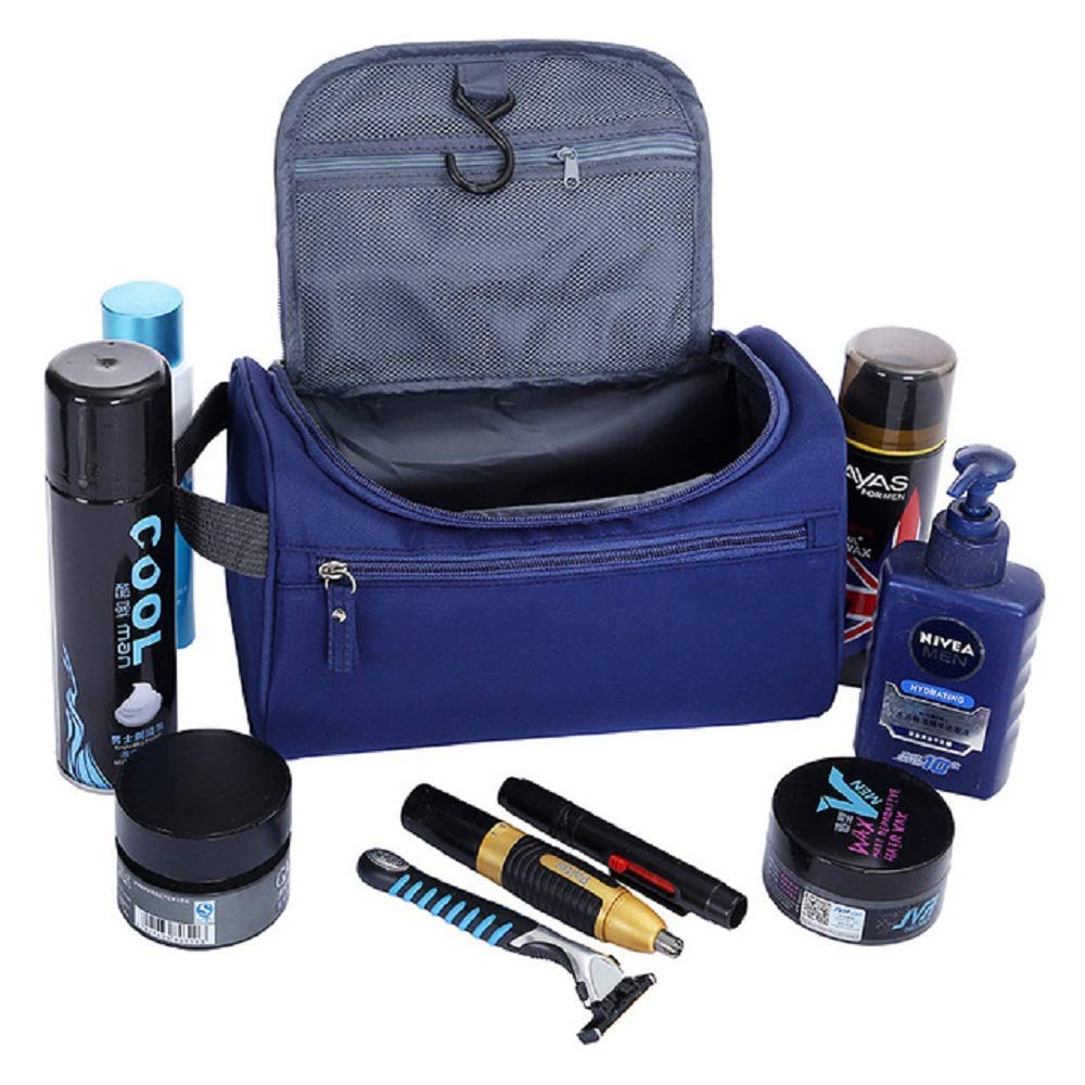 Waterproof Travel Toiletry Bag for Men & Women - Hanging Shower Organizer with Hook for Bathroom Essentials, Makeup, Cosmetics (Blue) | Perfect for Camping, Gym, Business Trips & Vacation Packing