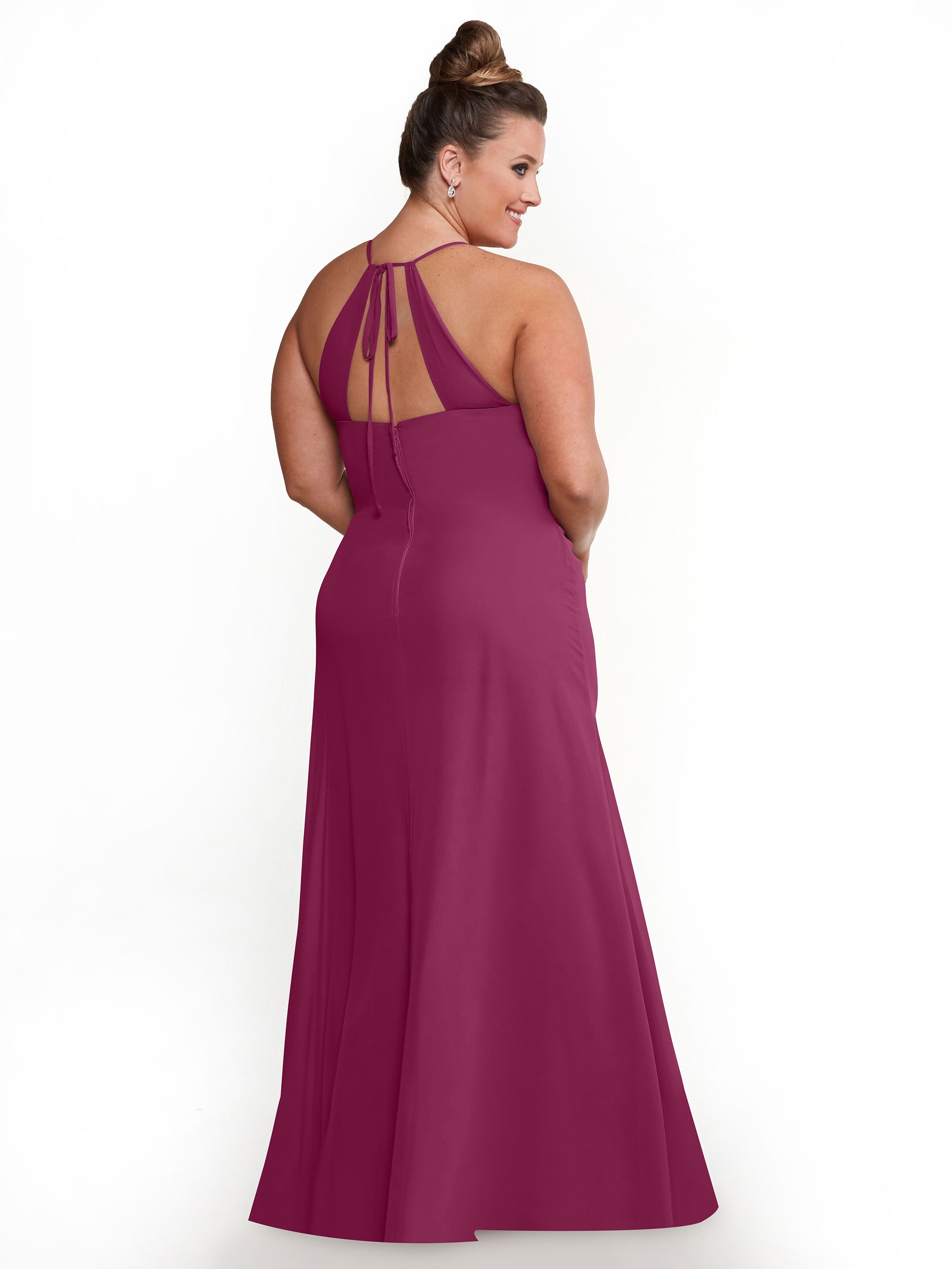 Elegant A-Line Chiffon Bridesmaid Dress with Keyhole Halter Neckline - Perfect for Weddings, Formal Events & Special Occasions