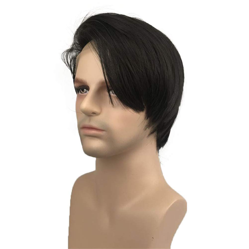 Aimole Short Straight Lace Front Wig for Men - Heat Resistant Synthetic Hair in Natural Black | Perfect for Cosplay, Daily Wear & Costume Parties
