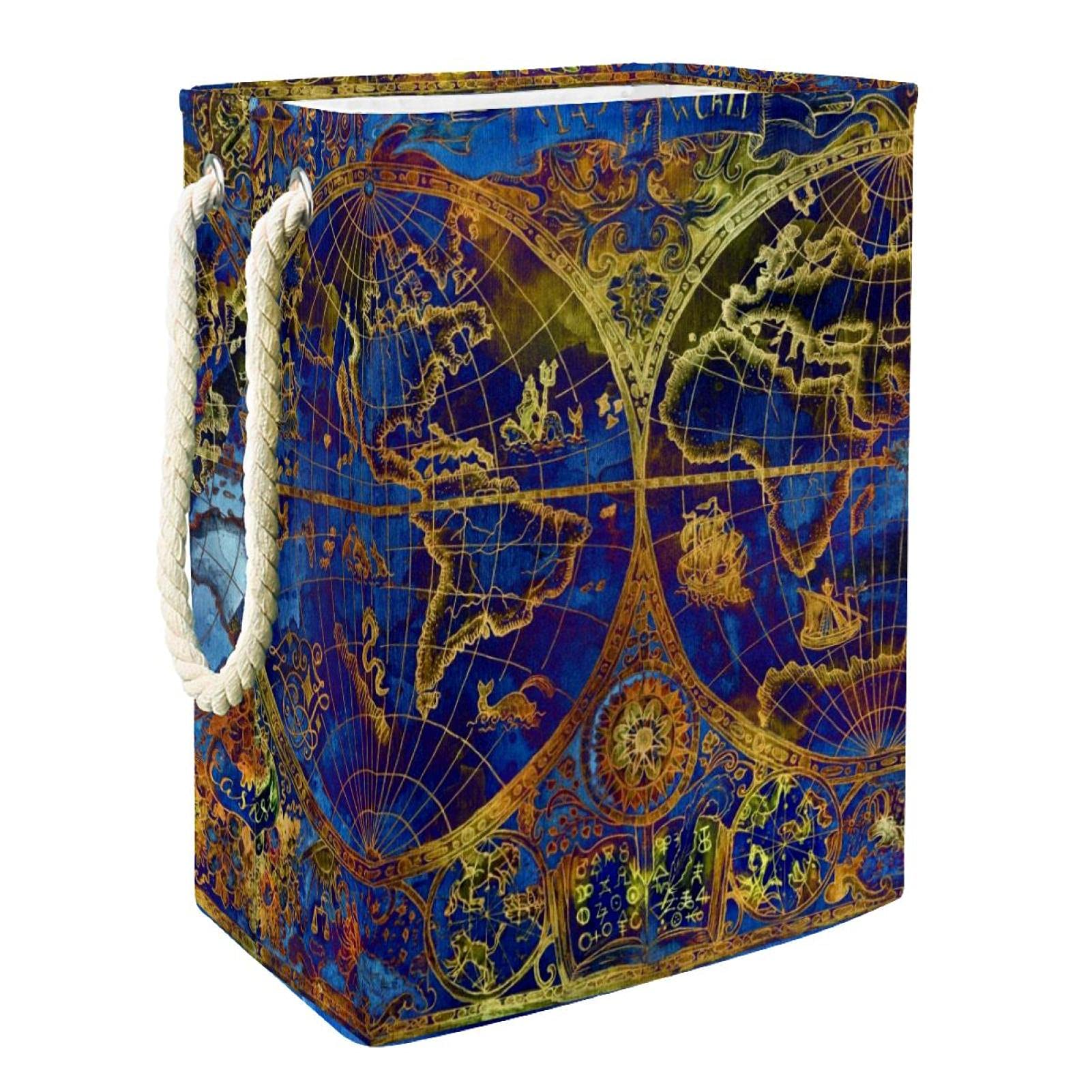 Collapsible Laundry Hamper Basket with Map Print - Foldable Clothes Storage Bin for Bathroom, Bedroom & Dorm - Perfect for Laundry Organization & Travel