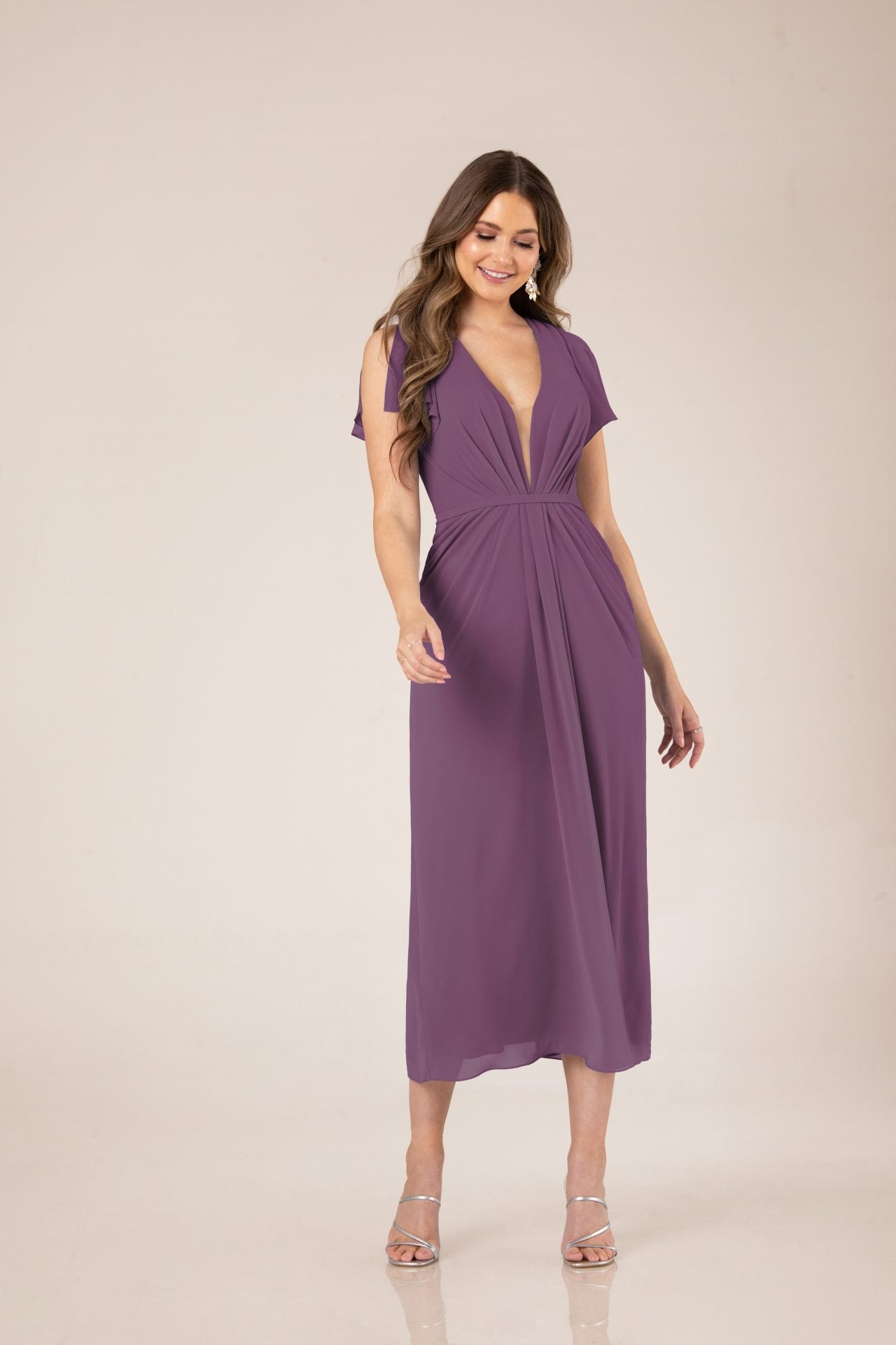 Emmie Tea Length Chiffon Dress - Elegant Flowy A-Line Formal Gown for Weddings, Prom & Special Occasions