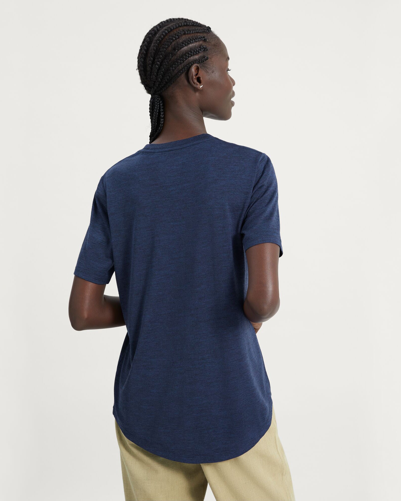 100% Merino Wool Short Sleeve Crew Neck T-Shirt for Women - Breathable & Soft Casual Top in Midnight Navy Marle | Perfect for Hiking, Travel & Everyday Wear