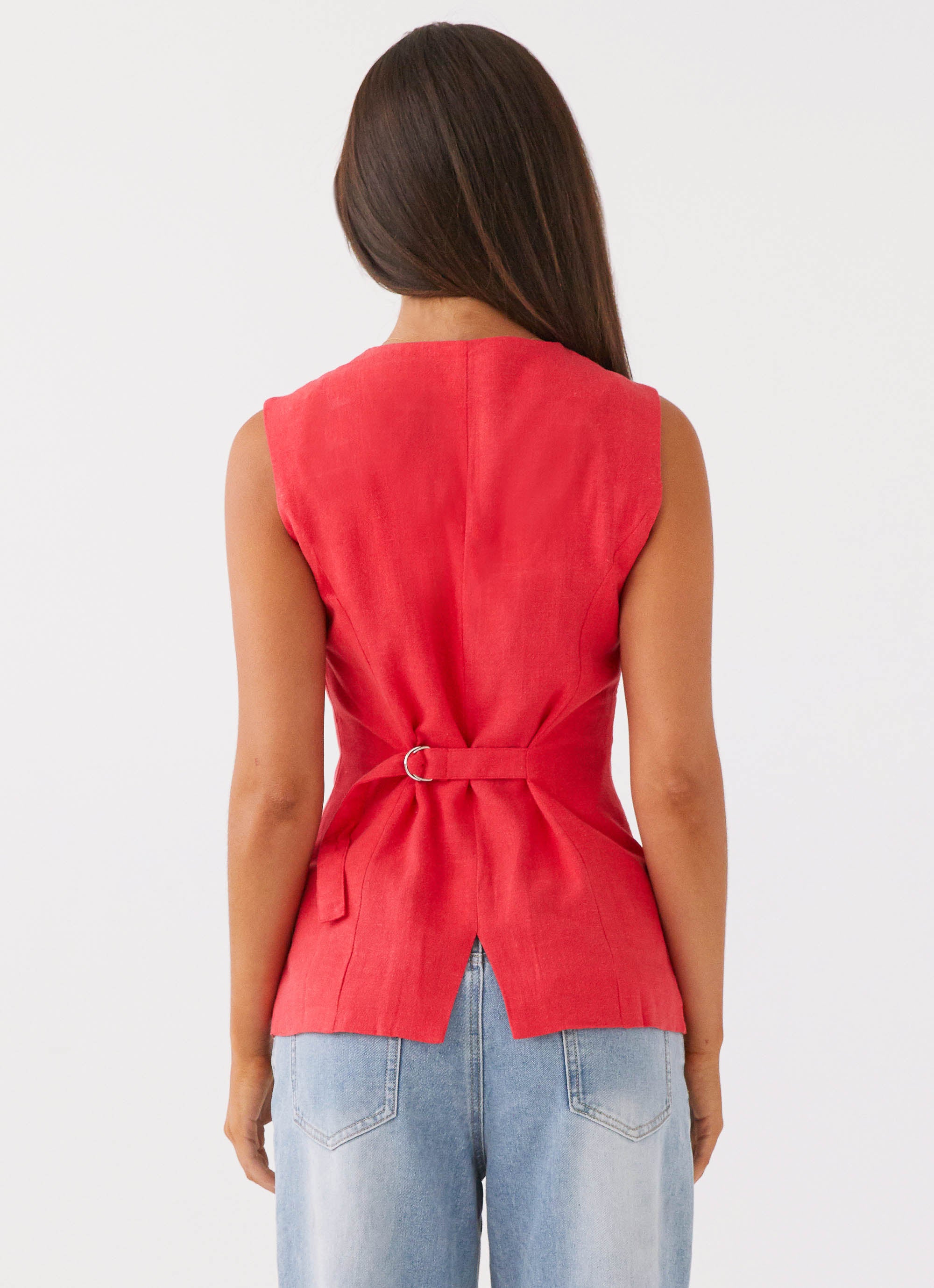 Stylish Born For Bordeaux Linen Vest in Poppy Red | Comfortable Summer Casual Wear for Women