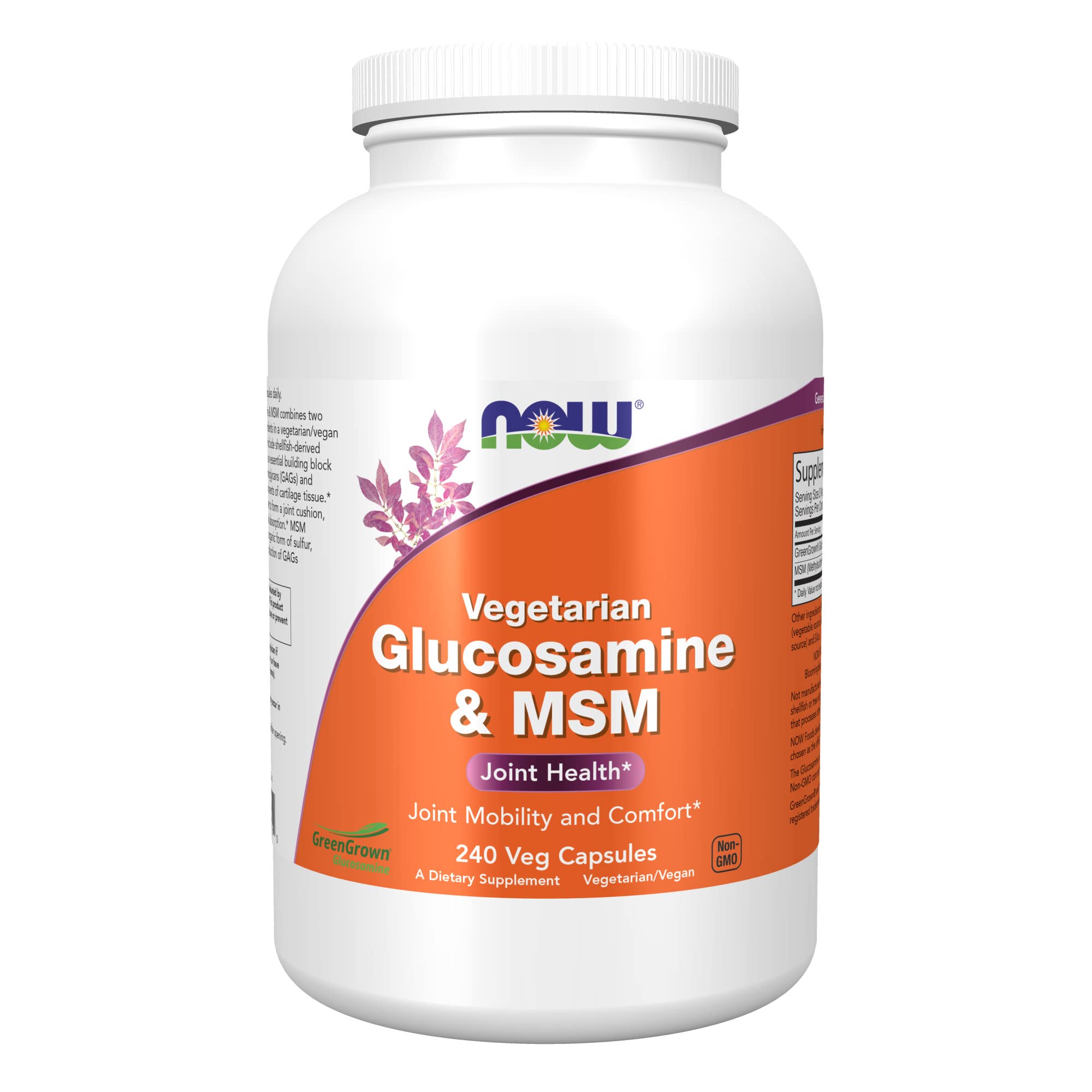 NOW Supplements Glucosamine & MSM with GreenGrown® Glucosamine - 240 Vegetarian Capsules for Joint Support & Mobility - Ideal for Active Lifestyles, Athletes & Seniors