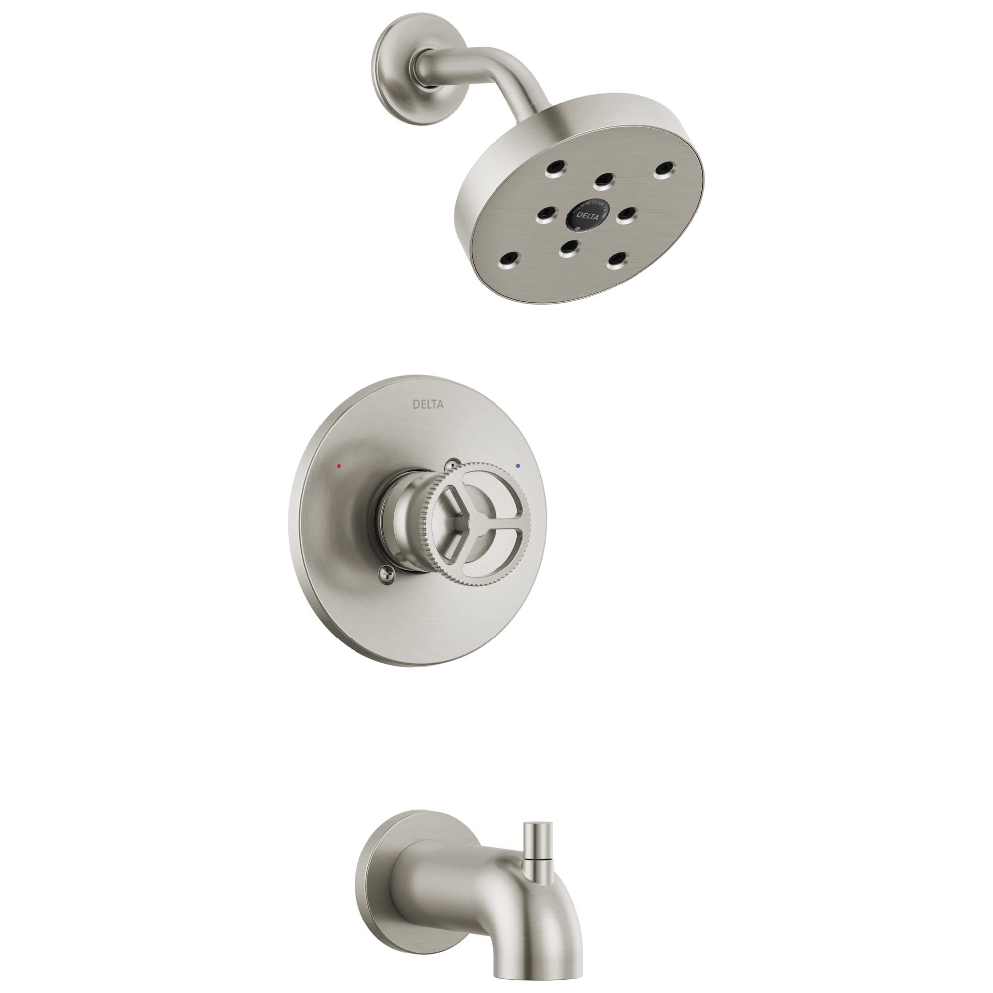 Delta Faucet Trinsic 14 Series Brushed Nickel Tub Shower Faucet Set with H2Okinetic Shower Head - Shower Trim Kit & Bathtub Faucet Set in Stainless Steel T14458-SS (Valve Not Included) - Perfect for Modern Bathroom Renovations & Spa-Like Shower Experience