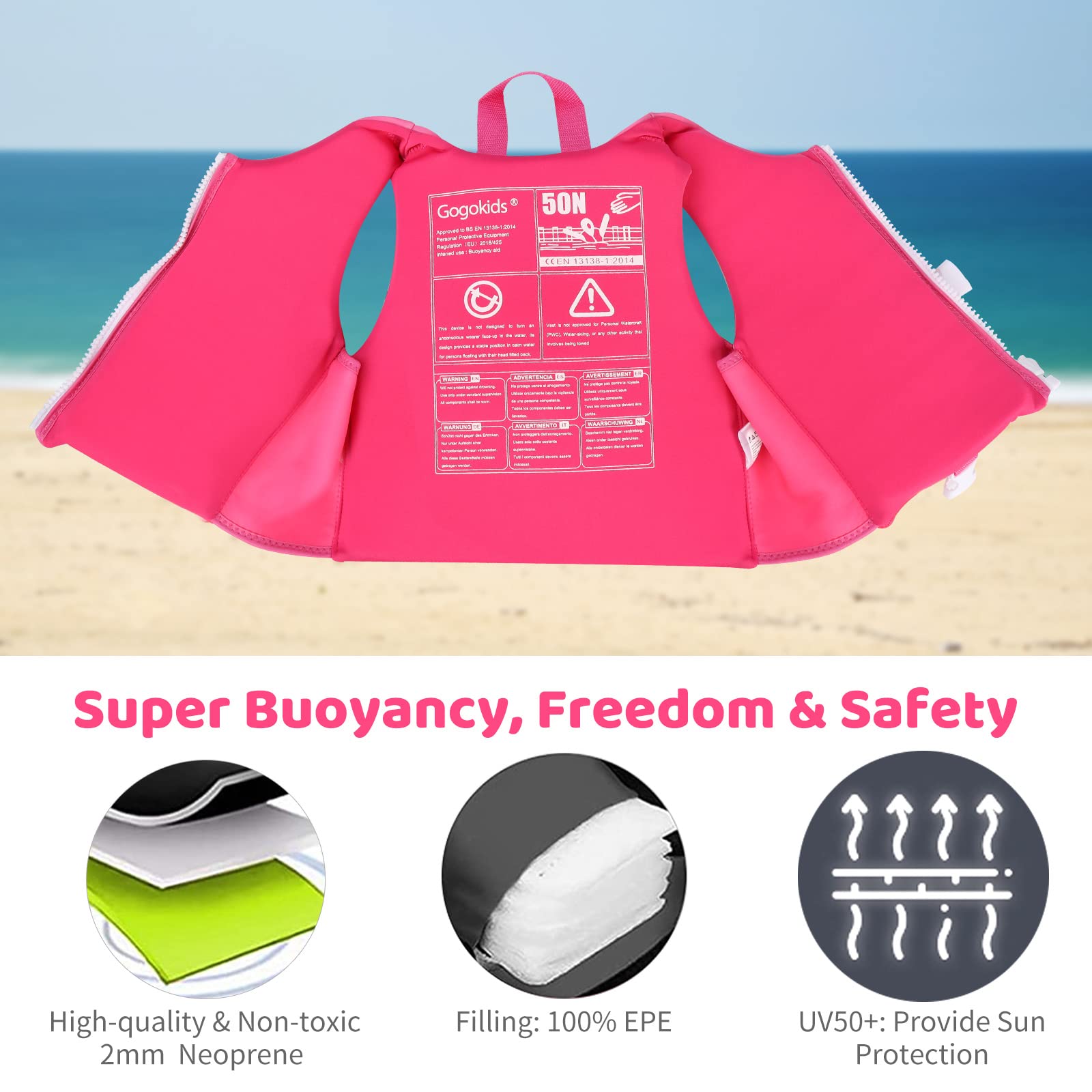 Gogokids Toddler Swim Vest - Adjustable Float Jackets for Boys & Girls, Learn to Swim Safety Gear, Perfect for Pool, Beach & Water Play
