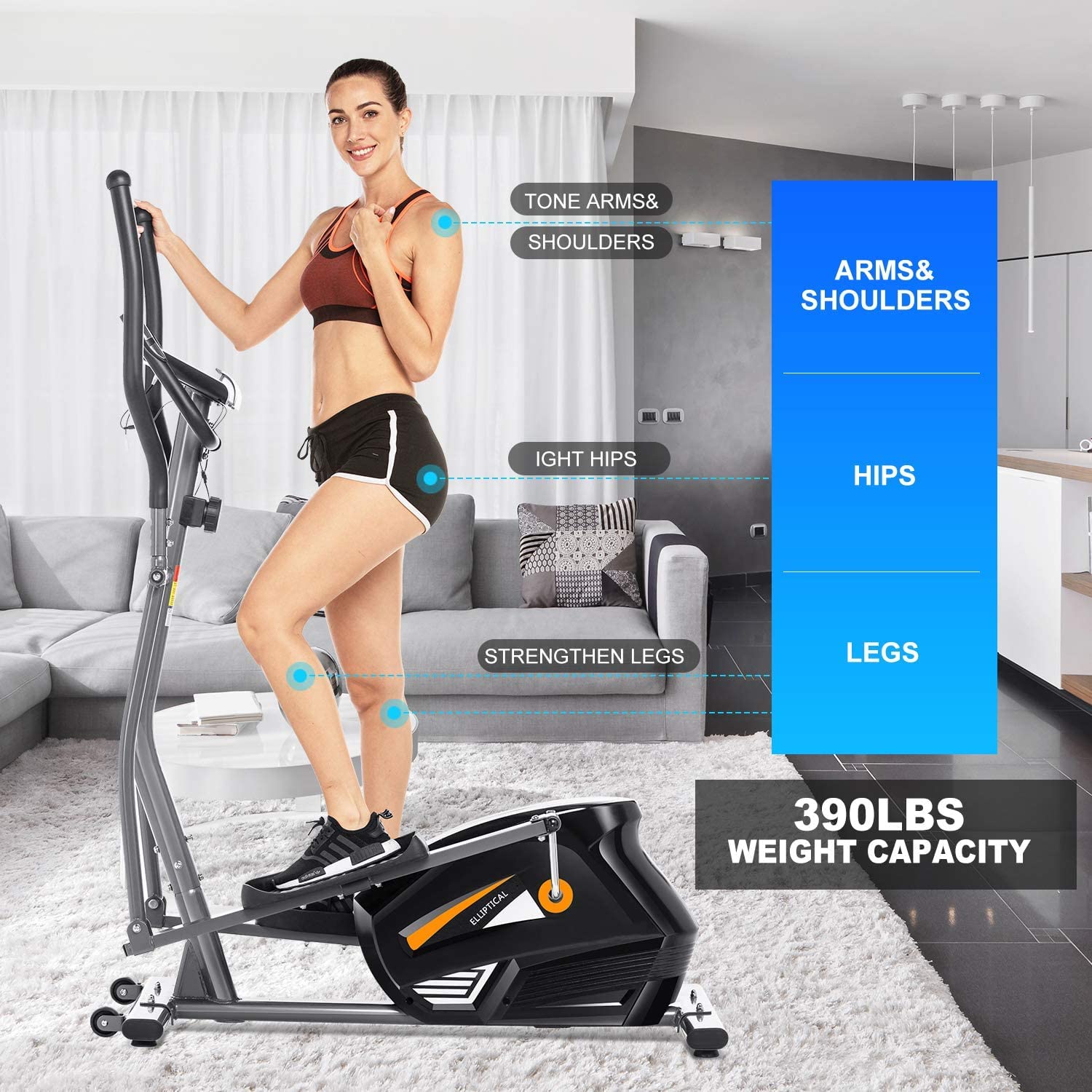 Best Heavy-Duty Elliptical Exercise Machine with APP - 10-Level Magnetic Resistance Cross Trainer for Home Gym, Supports 390 lbs - Perfect for Indoor Cardio, Full-Body Workout & Fitness Training (Ideal for Small Spaces, Home Office & Apartment Workouts)