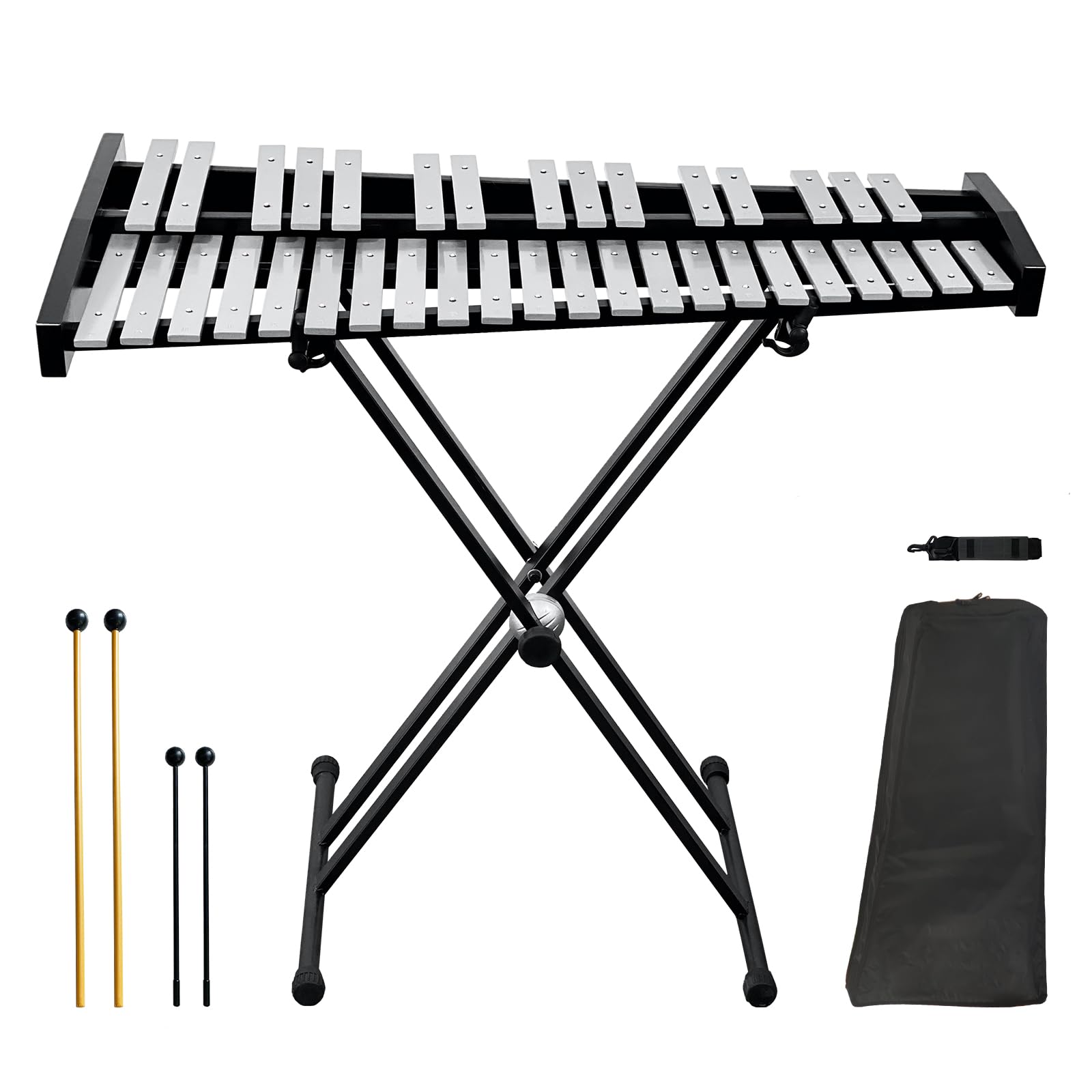 37-Key Foldable Aluminum Xylophone for Adults - Professional Glockenspiel with Adjustable Stand, 4 Mallets & Carrying Bag - Perfect for Music Education, Therapy & Live Performances