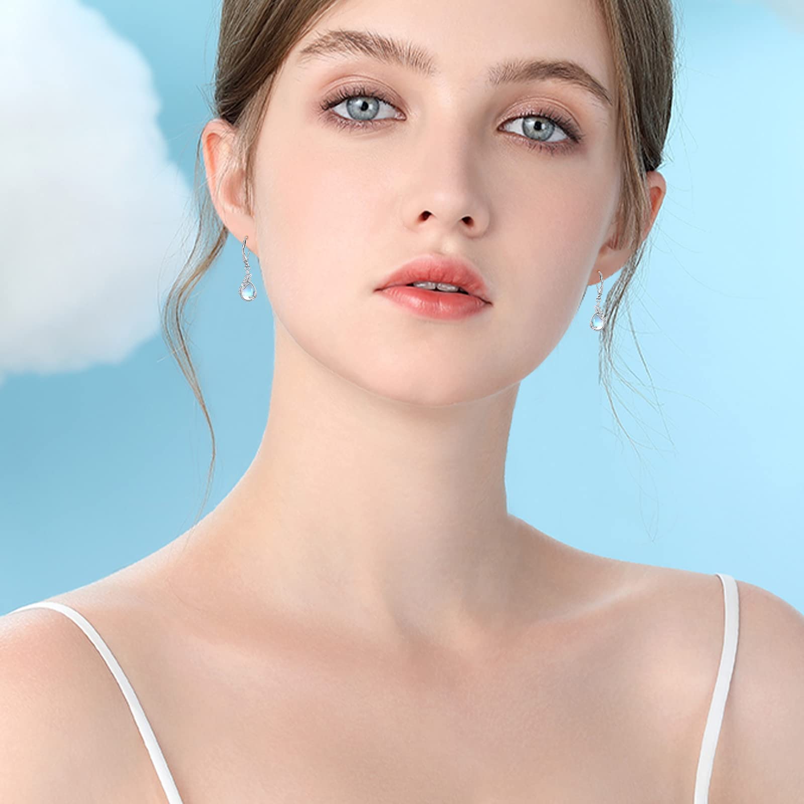 925 Sterling Silver Leaf Dangle Earrings with Moonstone - Elegant Leverback Drop Earrings for Women | Nature-Inspired Jewelry Gift for Birthday, Wedding & Everyday Wear