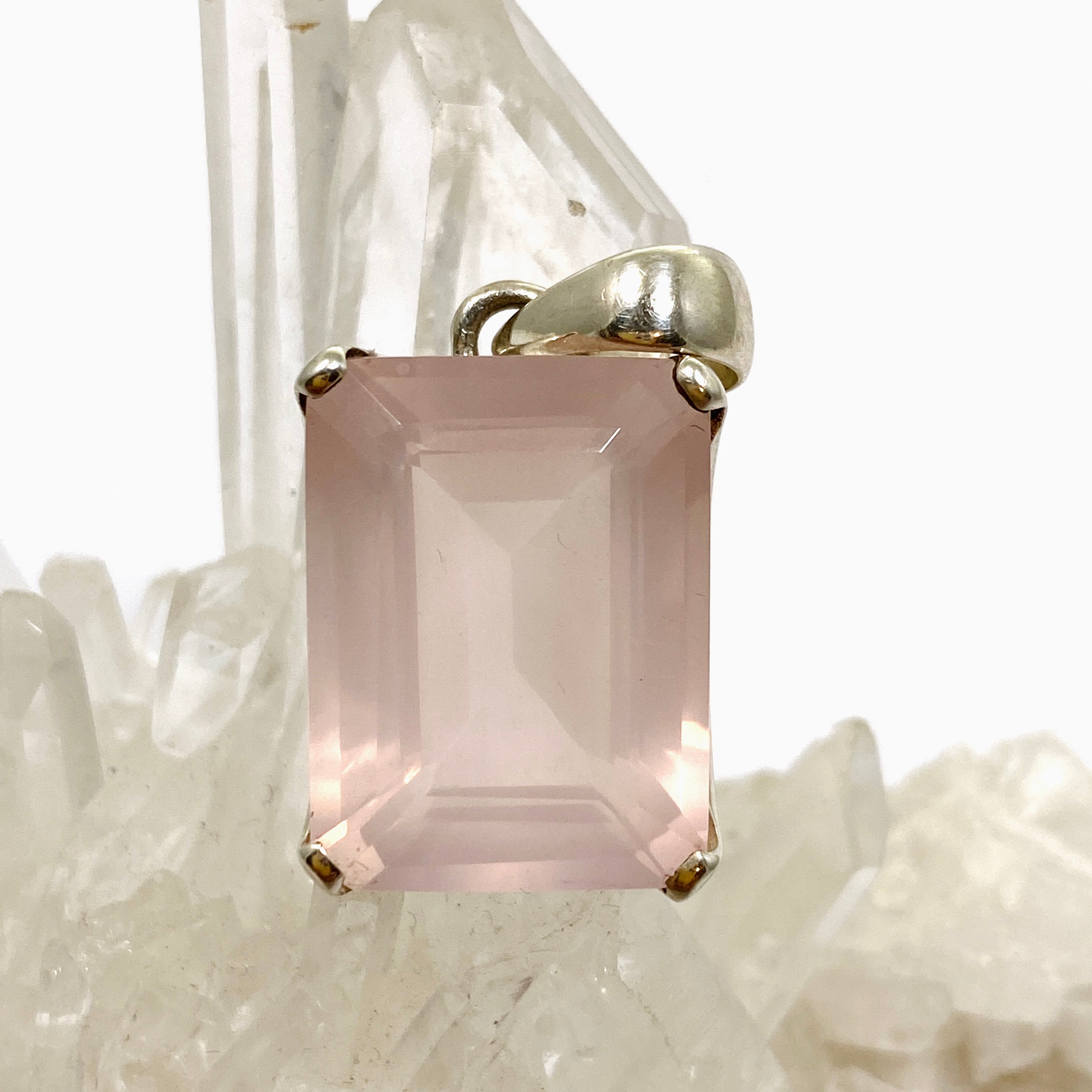 Rose Quartz Rectangular Faceted Pendant Necklace - Natural Healing Stone Jewelry for Women - Perfect for Meditation, Yoga & Spiritual Gifts