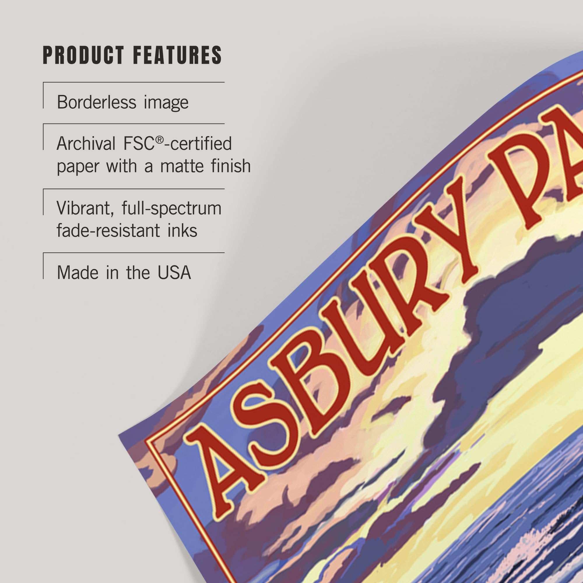 Lantern Press 16x24 Inch Giclee Print - Asbury Park New Jersey Beach Sunset Wall Art | Coastal Decor for Living Room, Bedroom & Office