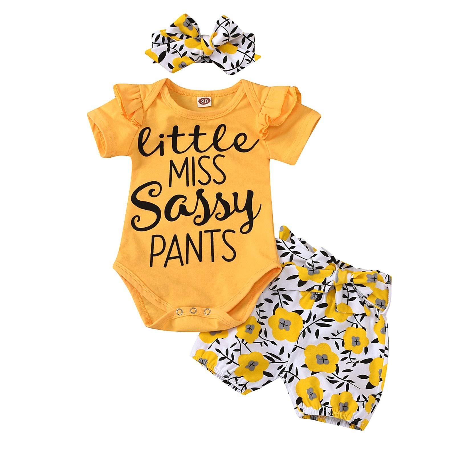Adorable Toddler Girl Outfit Set - Short Sleeve Romper, Shorts & Floral Headband - Cute Baby Clothes for Summer Playdates, Beach & Photo Shoots
