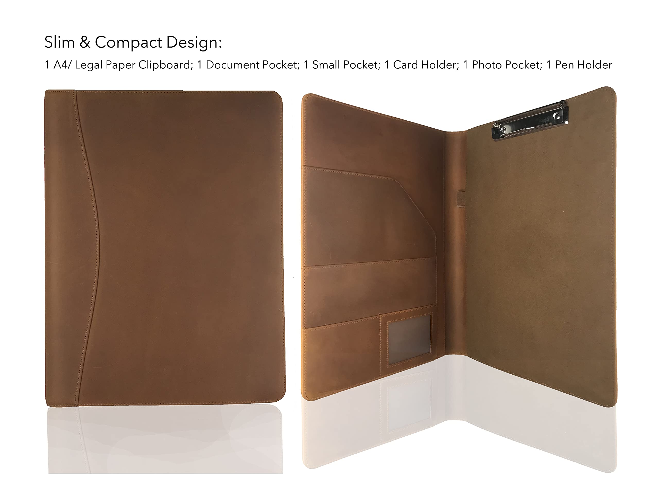 Personalized Genuine Leather Clipboard Folder - Professional A4 Letter Size Writing Pad Holder with Notepad Clip, Custom Name/Logo Engraving (Tan) - Perfect Office Organizer for Lawyers, Executives & Students
