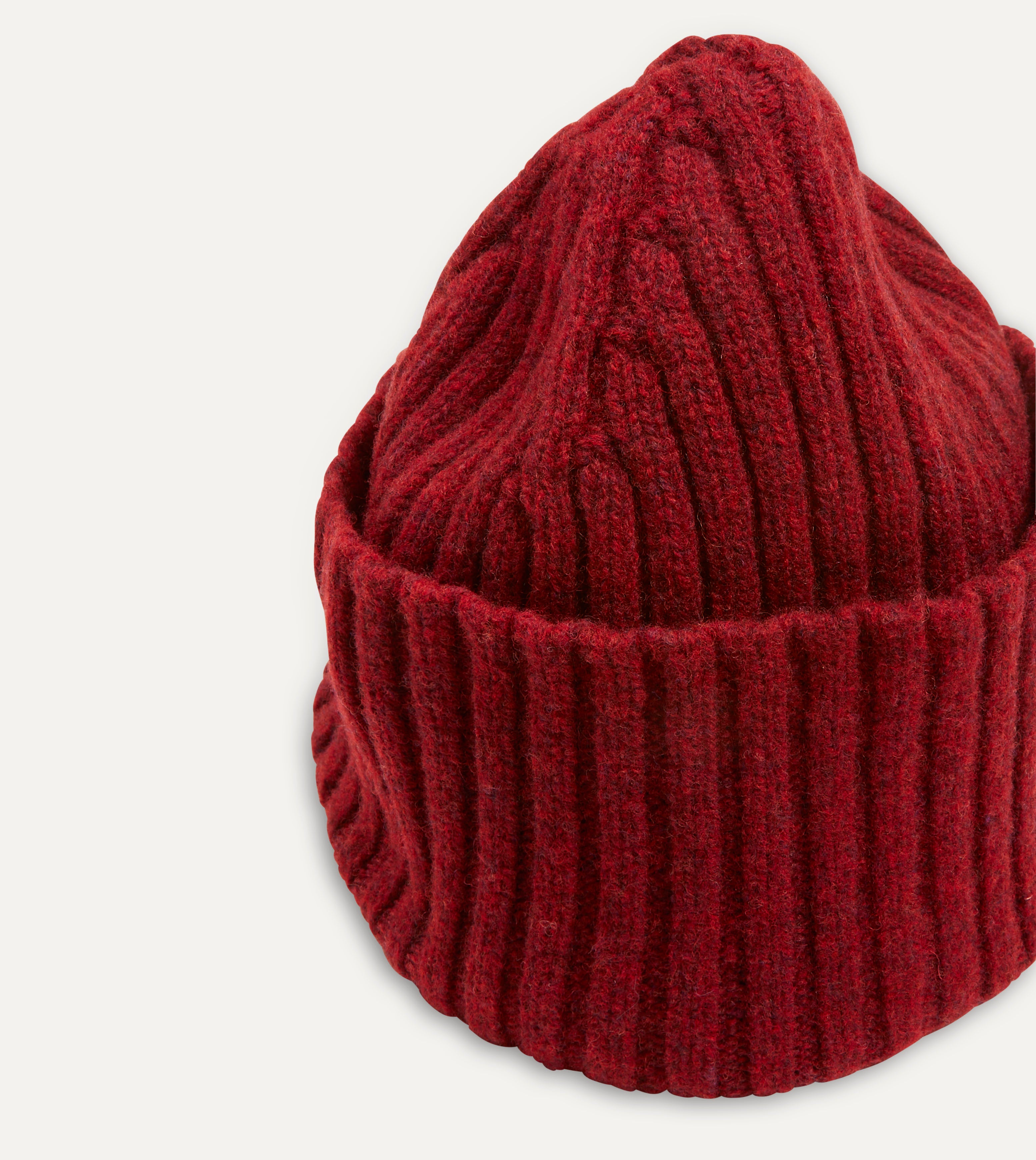 Warm Red Lambswool Ribbed Knit Beanie Hat for Men & Women - Cozy Winter Accessory for Outdoor Activities & Cold Weather