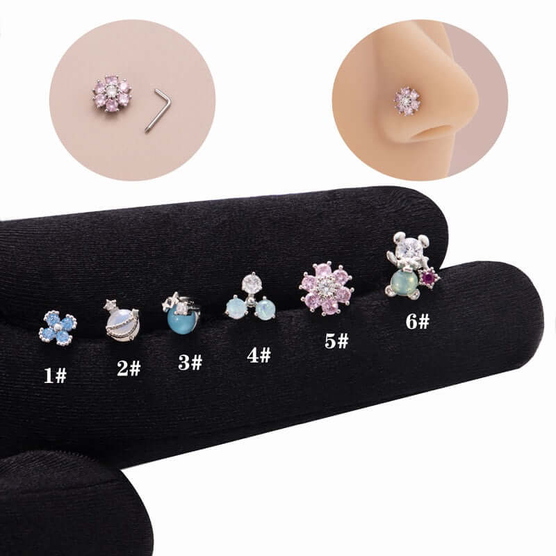 Cute L-Shaped Bear Nose Ring - Silver Cartilage Hoop Piercing Jewelry for Women | Perfect for Everyday Wear, Parties & Gifts | BJ627