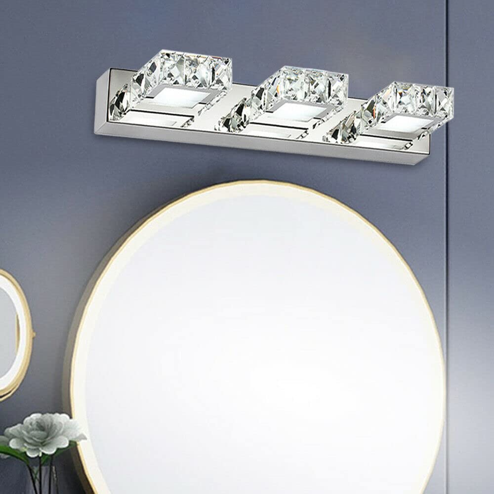 Modern Chrome LED Bathroom Vanity Light - 3 Head Square Wall Mounted Makeup Mirror Lighting Fixture for Toilet, Powder Room & Dressing Area | Cold White Light for Perfect Makeup Application & Grooming