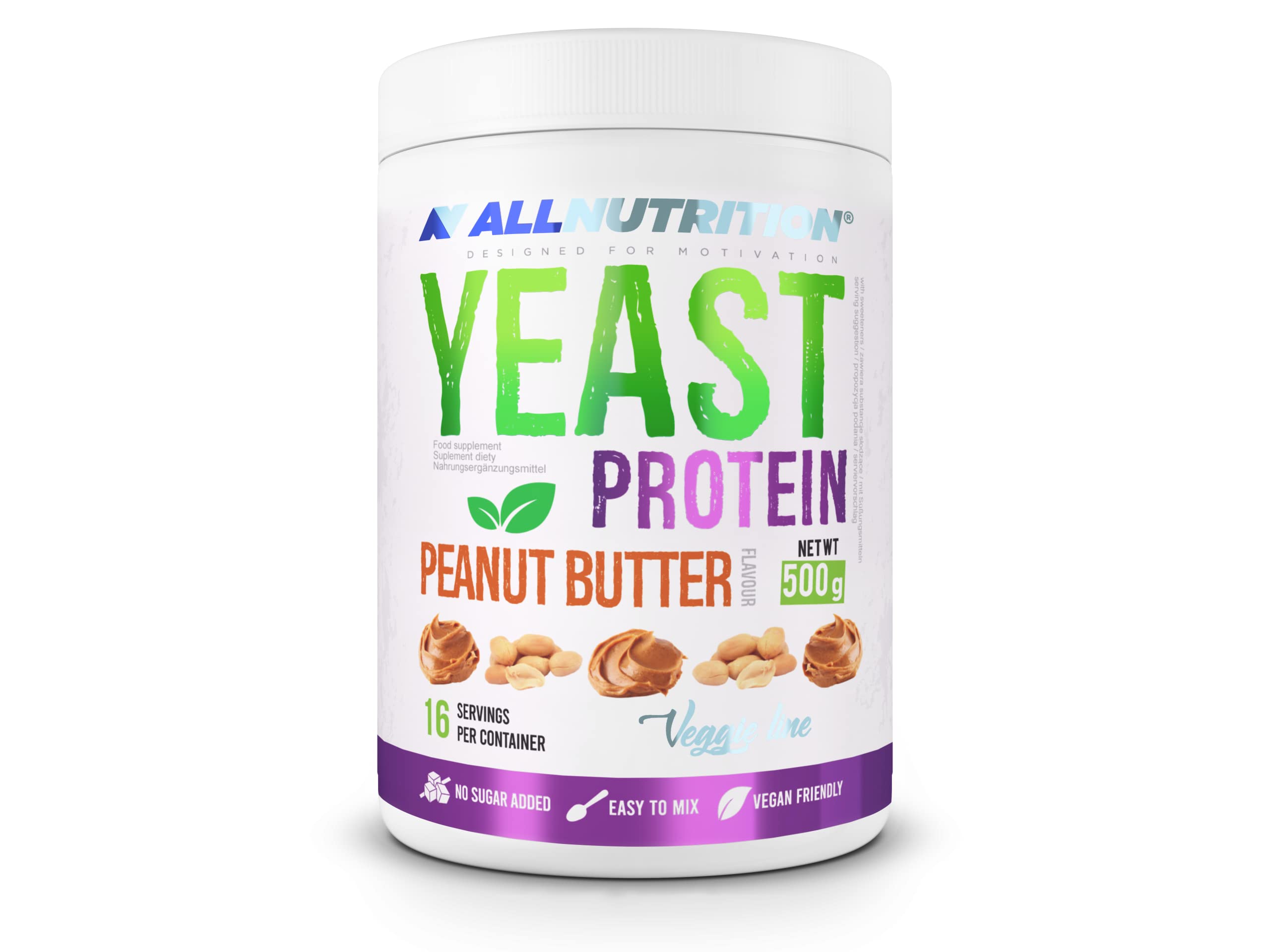 Allnutrition Yeast Protein Peanut Butter 500g - High Protein Vegan Spread for Fitness, Baking & Healthy Snacks - Perfect for Smoothies, Toast & Protein Shakes