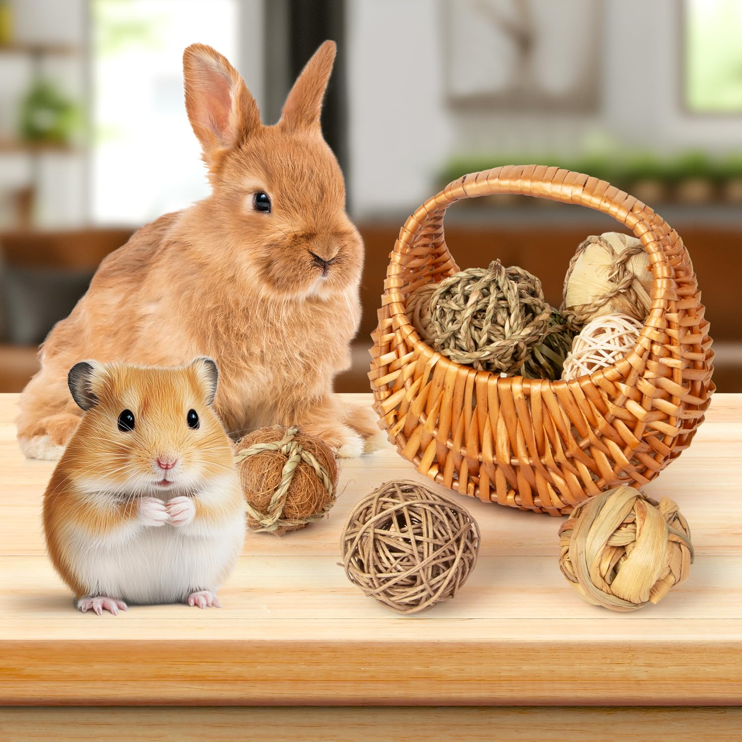 Natural Handmade Chew Grass Balls for Rabbits, Guinea Pigs, Chinchillas & Small Pets - 8pc Teeth Enrichment Treats for Hamsters, Rats, Gerbils & Mice - Safe Chewing Toys for Dental Health & Cage Enrichment