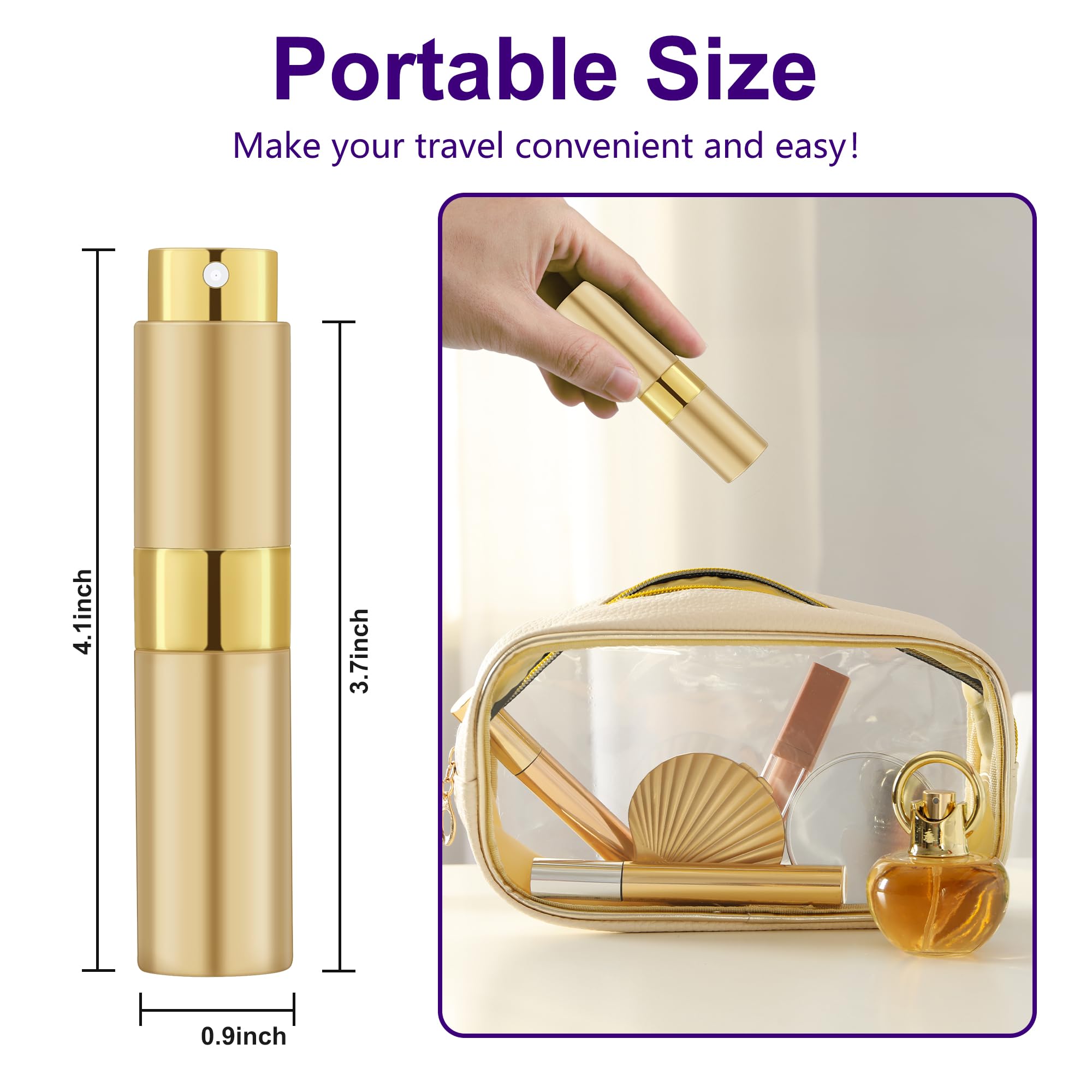 8ML Refillable Travel Perfume Atomizer Bottle - Portable Spray Bottle for Women & Men (Black & Gold, 2 Pack) | Perfect for Easter Baskets, Airplane Travel & On-the-Go Fragrance Touch-Ups