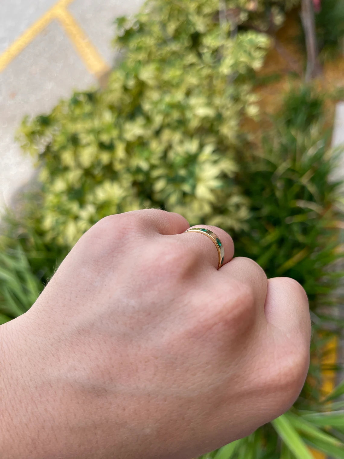 0.50tcw 18K Gold Round Colombian Emerald Bezel Solid Wedding Band Ring for Women - Perfect for Engagement, Anniversary, and Bridal Jewelry Gifts