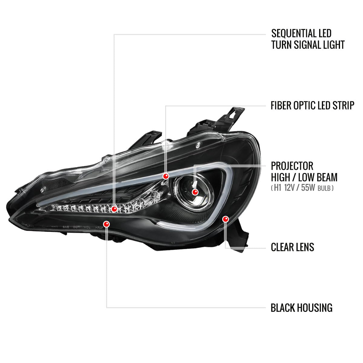 13-16 Black LED Sequential Projector Headlights with Turn Signal - 2PC Set for Enhanced Night Driving & Style Upgrade