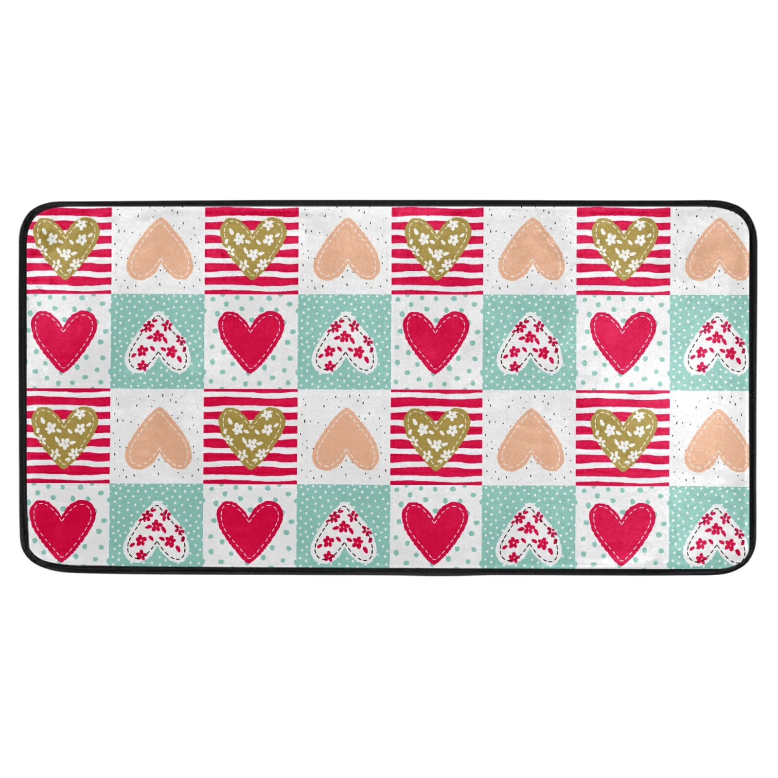 Non-Slip Washable Kitchen Rugs & Mats - Valentine's Day Red Heart Design, Absorbent Cushioned Floor Mat for Sink Area - Perfect for Farmhouse, Bathroom & Kitchen (39x20 Inch) - Ideal for Home Decor, Cooking Comfort & Spill Protection