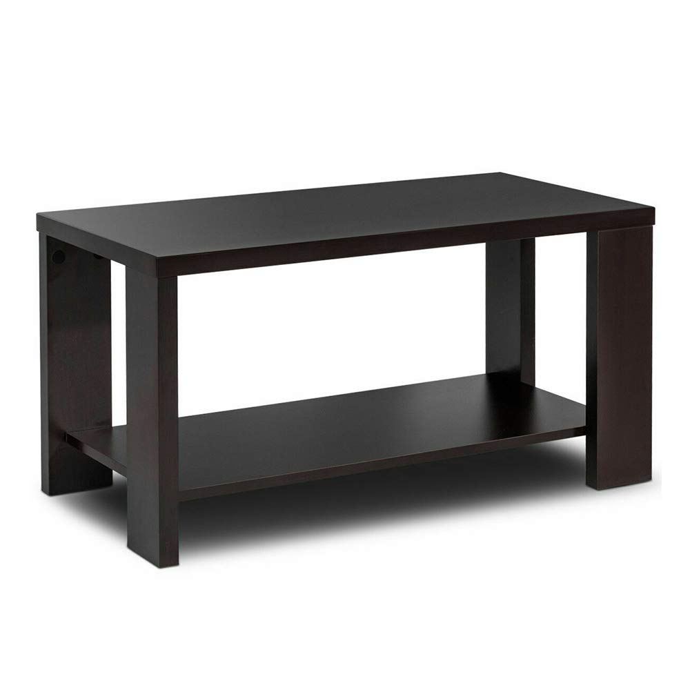 Dark Brown Coffee Wood Rectangular Cocktail Table with Storage Shelf - 31.5