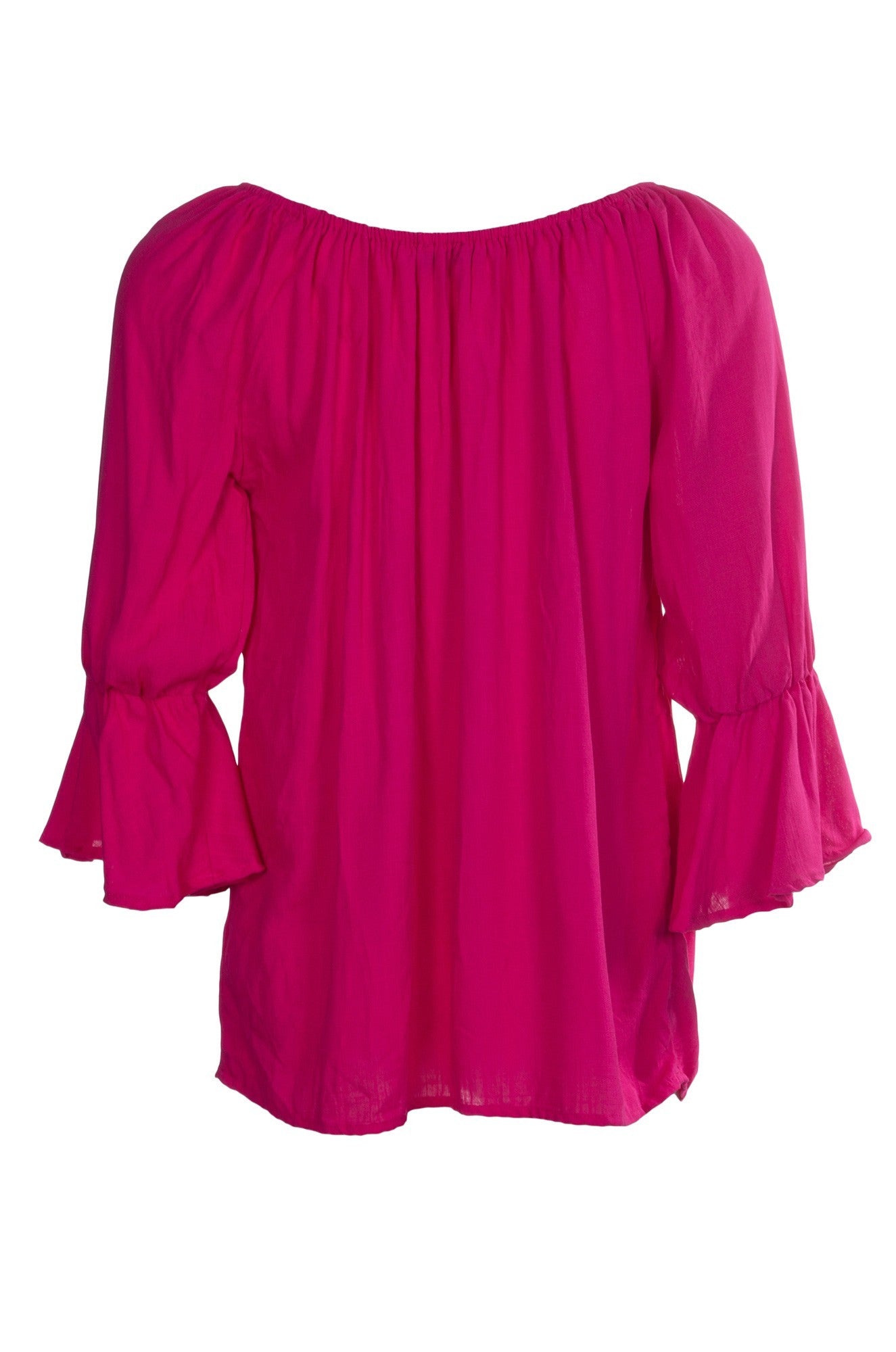 Frill Cuff Soft Drape Top Women's Blouse - Fuchsia Pink Elegant Flowy Shirt 4612A1 for Office Wear, Date Night & Special Occasions