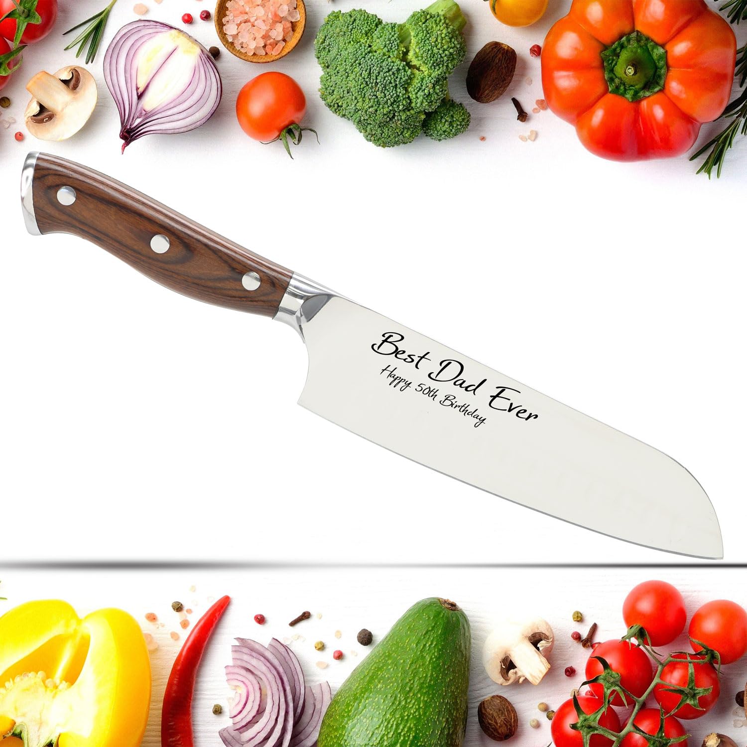 Premium 9-Inch Santoku Knife - Professional Stainless Steel Kitchen Chef Knife with Custom Engraving | Perfect for Slicing, Dicing & Chopping Vegetables, Meat & Fish